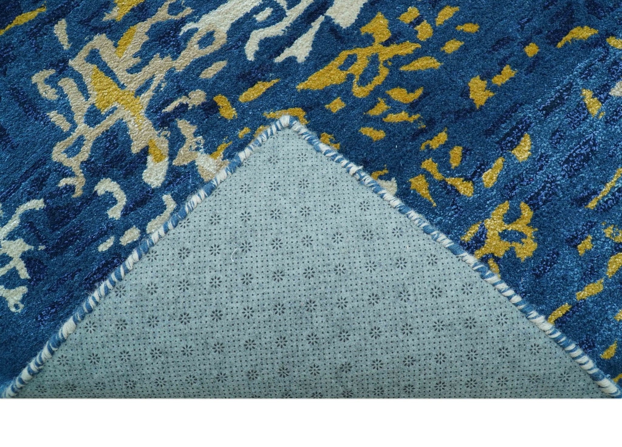 Custom Made Modern Abstract Blue And Beige Hand Tufted Wool-Art Silk Rug - Image 4