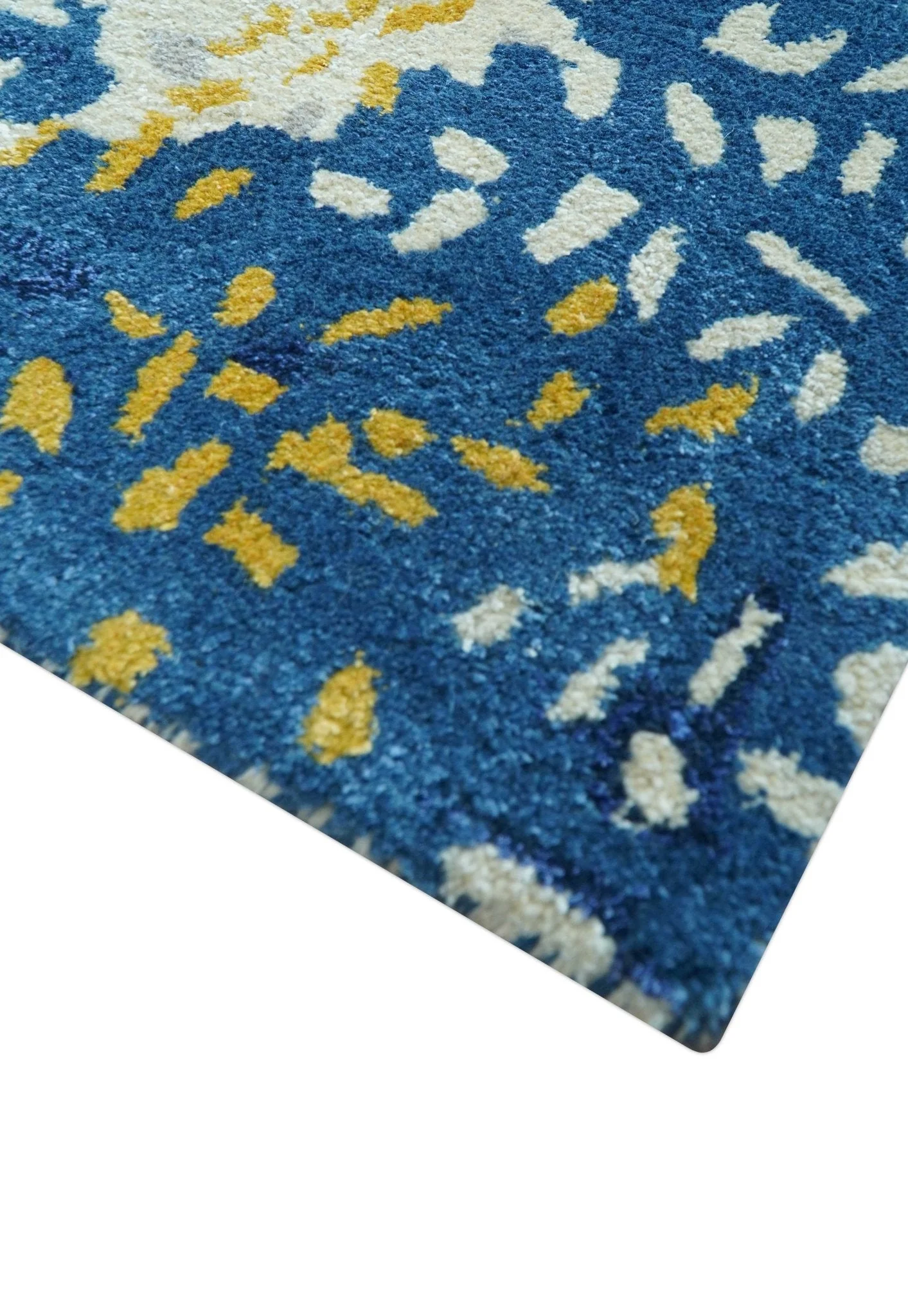 Custom Made Modern Abstract Blue And Beige Hand Tufted Wool-Art Silk Rug - Image 5
