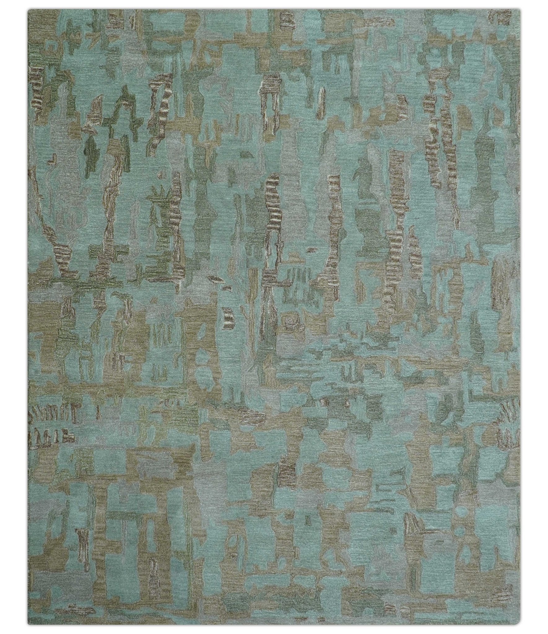 Custom Made Modern Abstract Blue Hand Tufted Wool Area Rug - Image 2