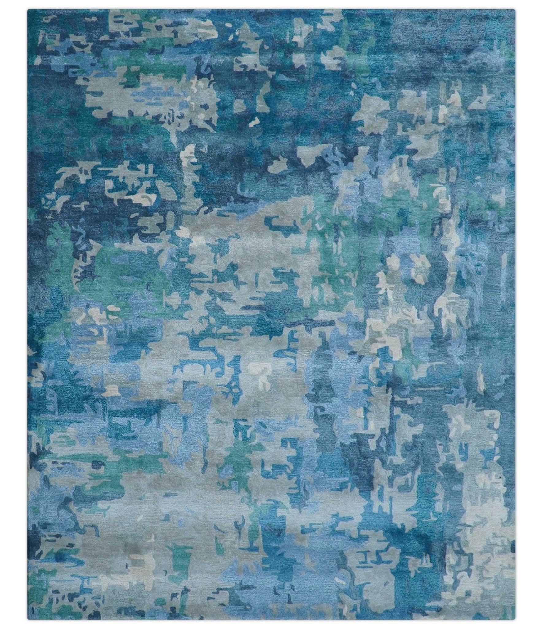 Custom Made Modern Abstract Blue Hand Tufted Wool Art-Silk Rug - Image 2