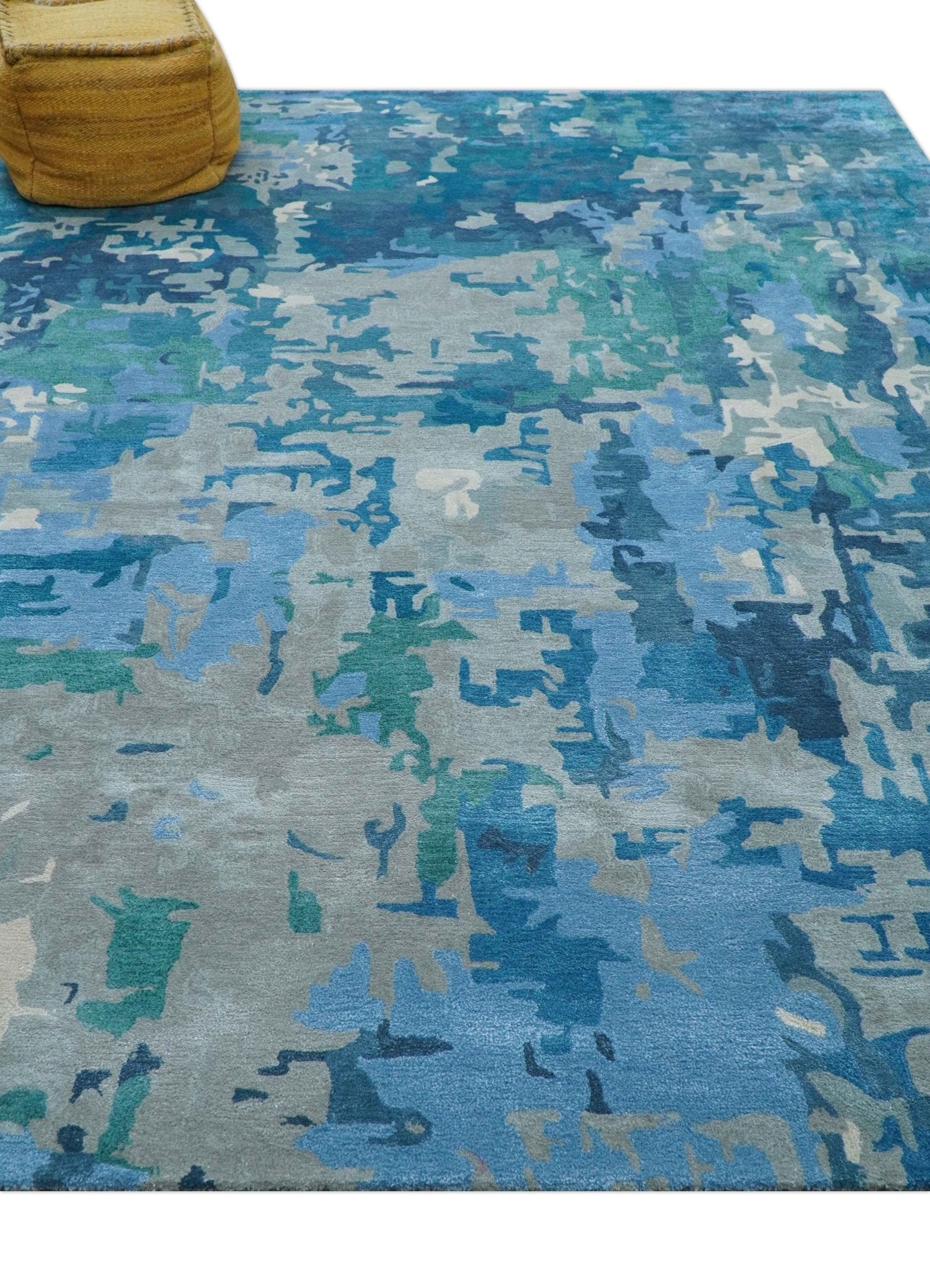 Custom Made Modern Abstract Blue Hand Tufted Wool Art-Silk Rug - Image 3
