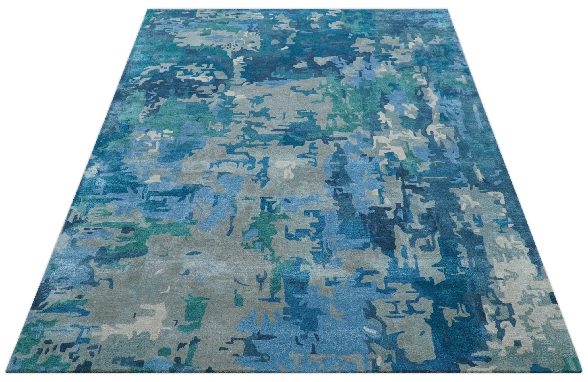 Custom Made Modern Abstract Blue Hand Tufted Wool Art-Silk Rug - Image 6