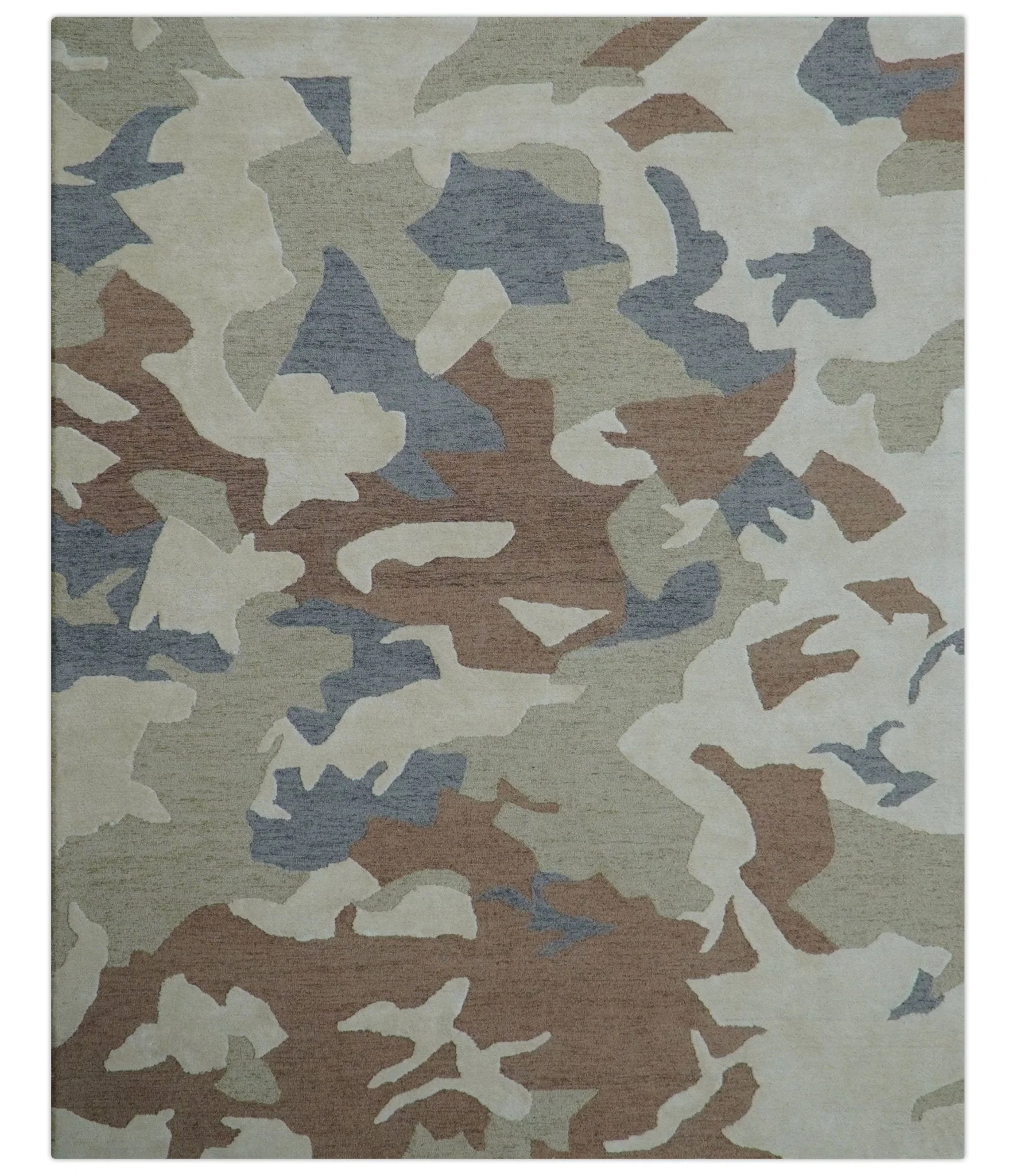 Custom Made Modern Abstract Design Beige Hand Tufted Wool Area Rug