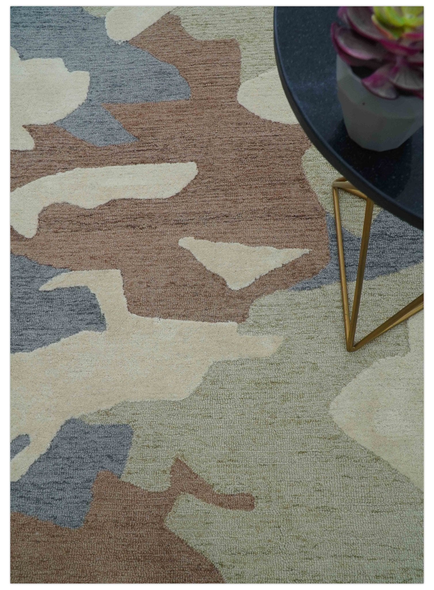 Custom Made Modern Abstract Design Beige Hand Tufted Wool Area Rug - Image 3
