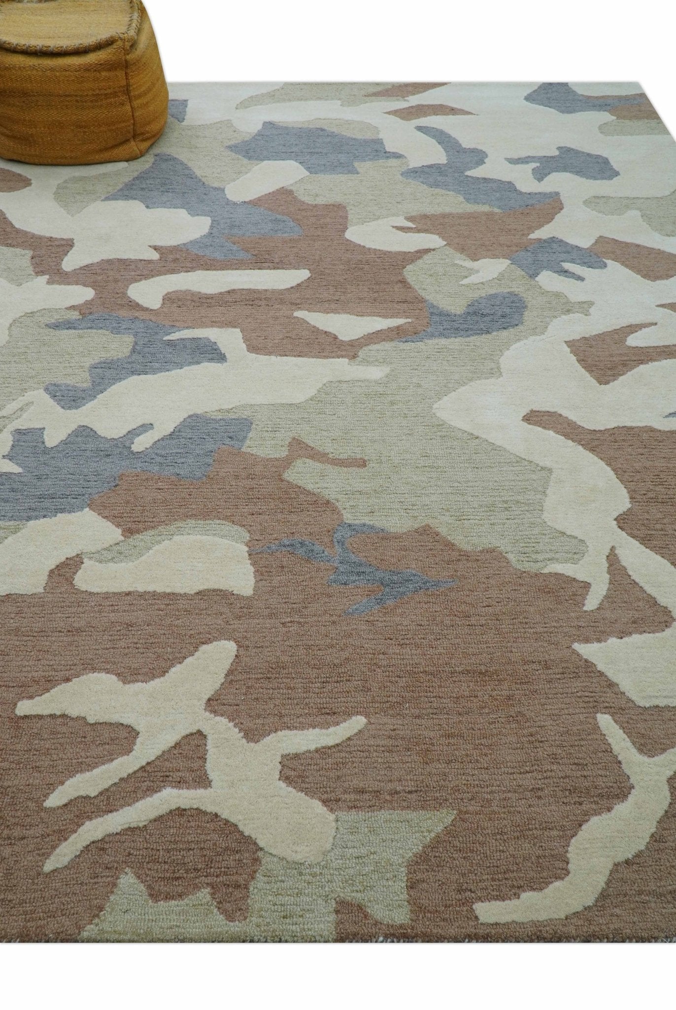 Custom Made Modern Abstract Design Beige Hand Tufted Wool Area Rug - Image 4