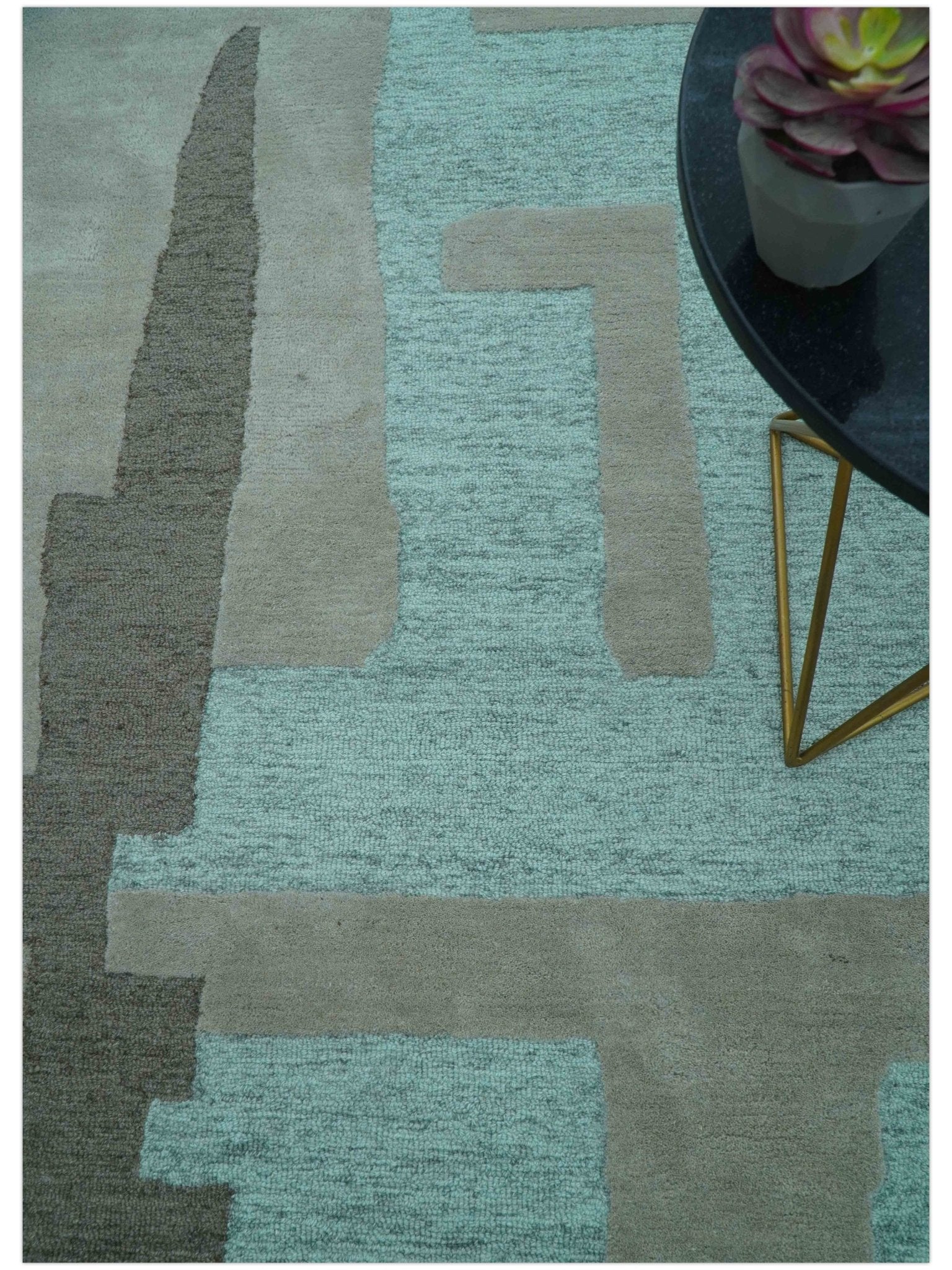 Custom Made Modern Abstract Gray And Blue Hand Tufted Wool Area Rug - Image 10