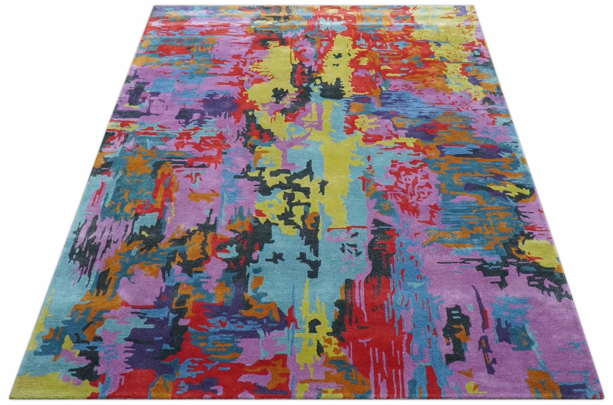 Custom Made Modern Abstract Multi-color Hand Tufted Wool-Art Silk Rug - Image 10