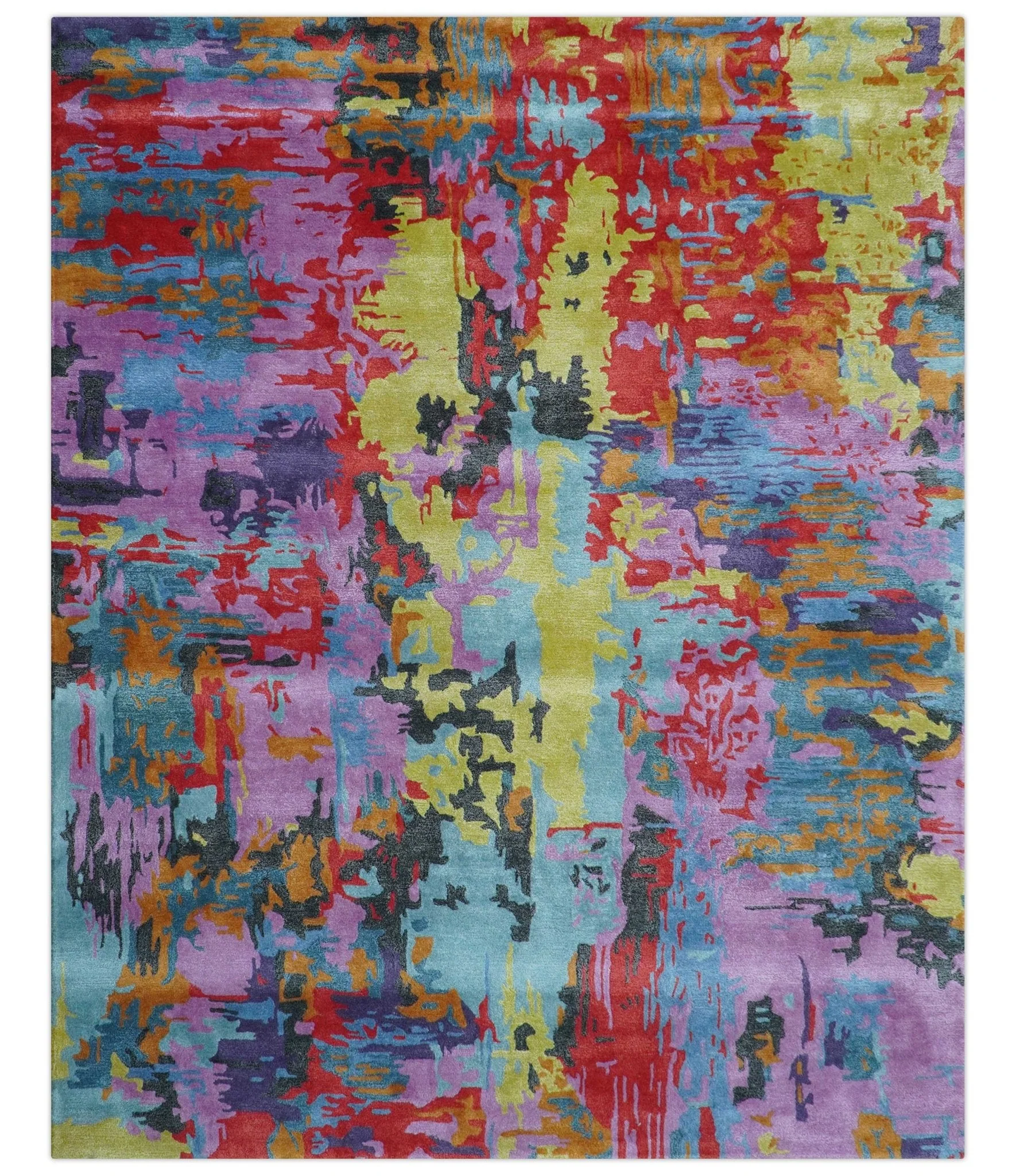 Custom Made Modern Abstract Multi-color Hand Tufted Wool-Art Silk Rug - Image 2