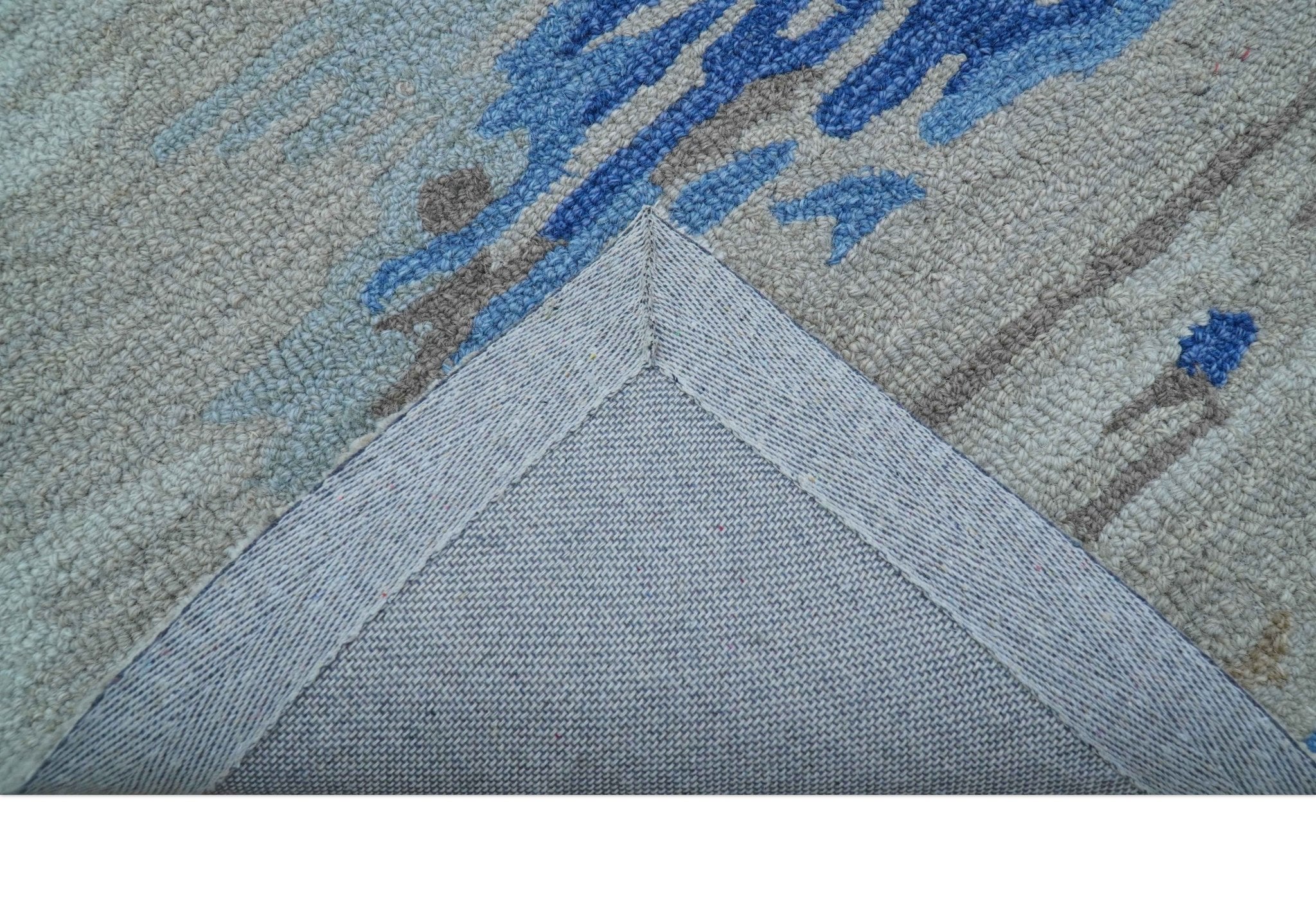 Custom Made Modern Abstract Silver And Blue Hand Tufted Wool  Rug - Image 8
