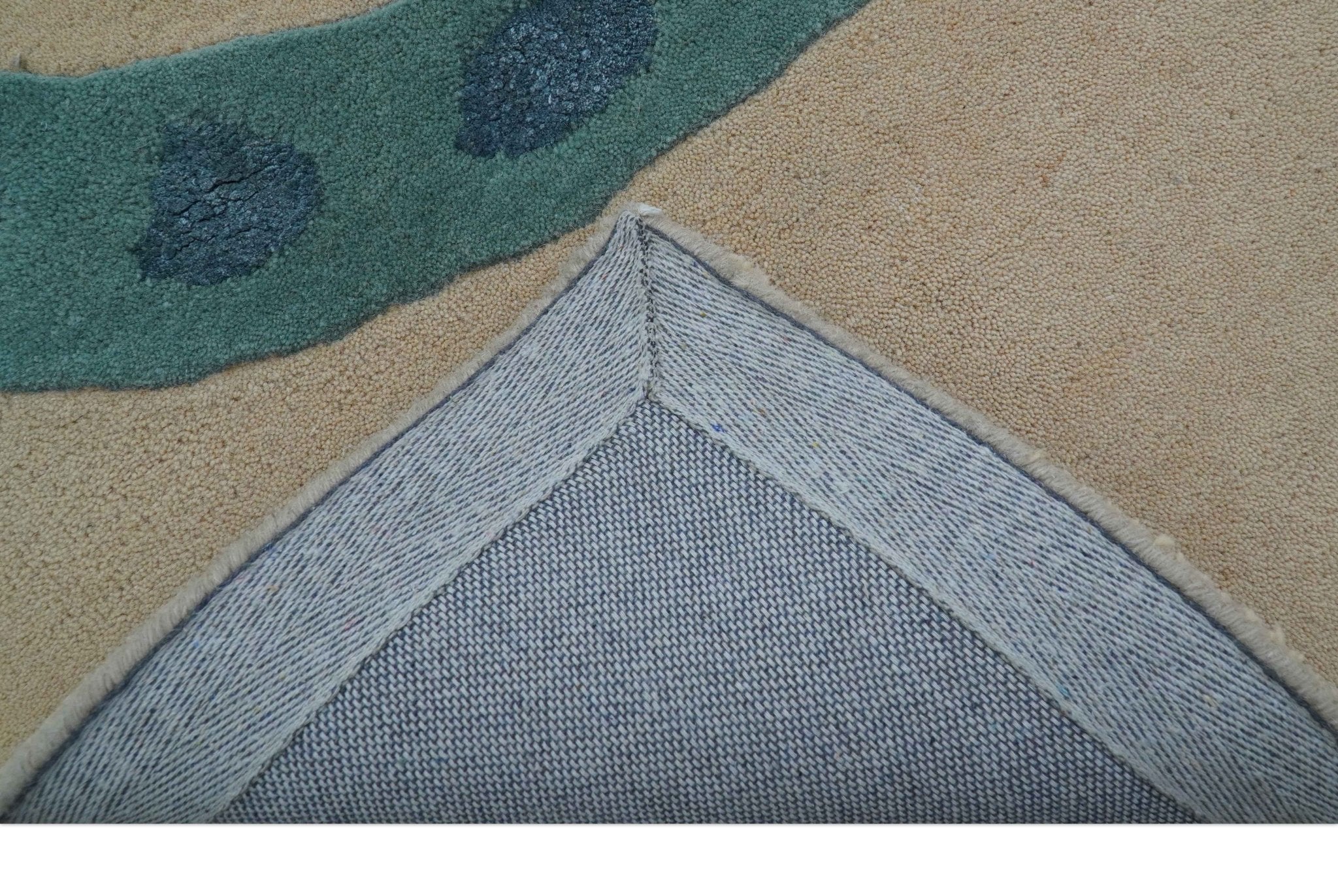Custom Made Modern Animal Pattern Teal And Beige Hand Tufted Wool Area Rug - Image 5