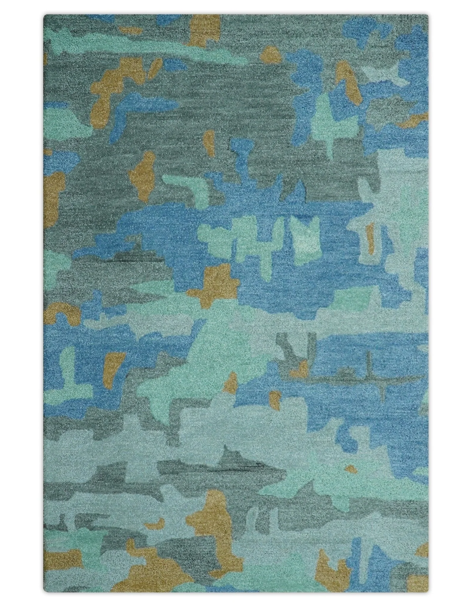 Custom Made Modern Blue Abstract Design Hand Tufted Wool And Viscose Area Rug