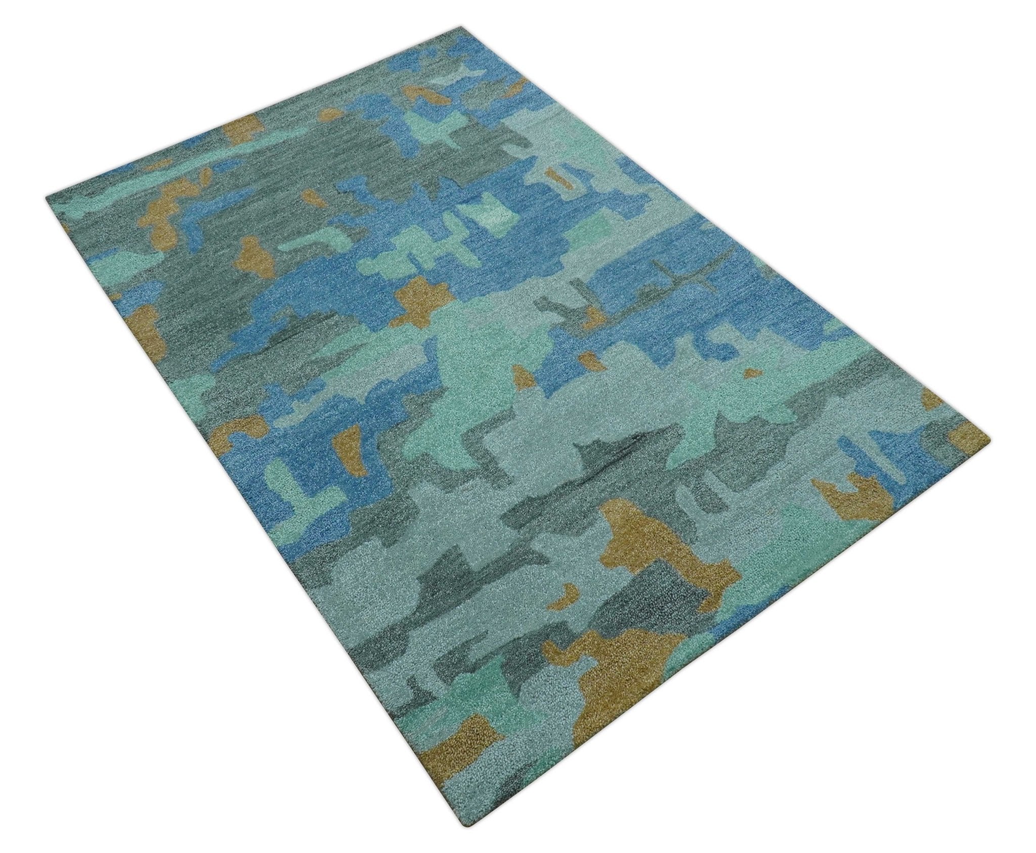 Custom Made Modern Blue Abstract Design Hand Tufted Wool And Viscose Area Rug - Image 11