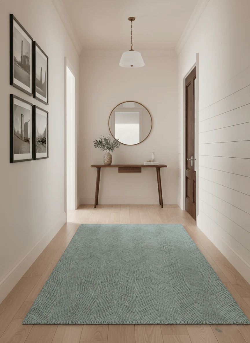 Custom Made Modern Chevron Ivory And Brown Hand Tufted Wool Area Rug - Image 2