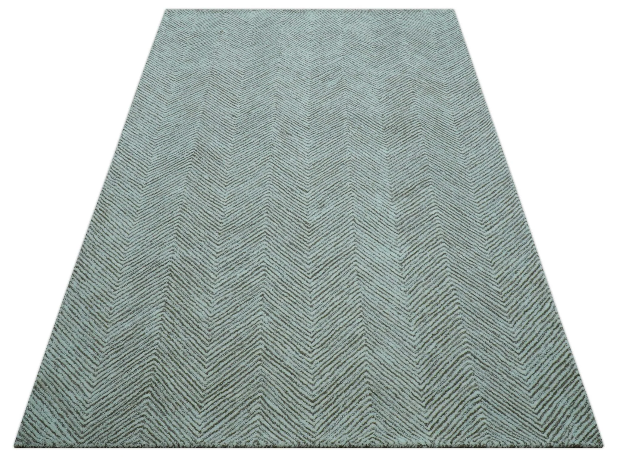 Custom Made Modern Chevron Ivory And Brown Hand Tufted Wool Area Rug - Image 3