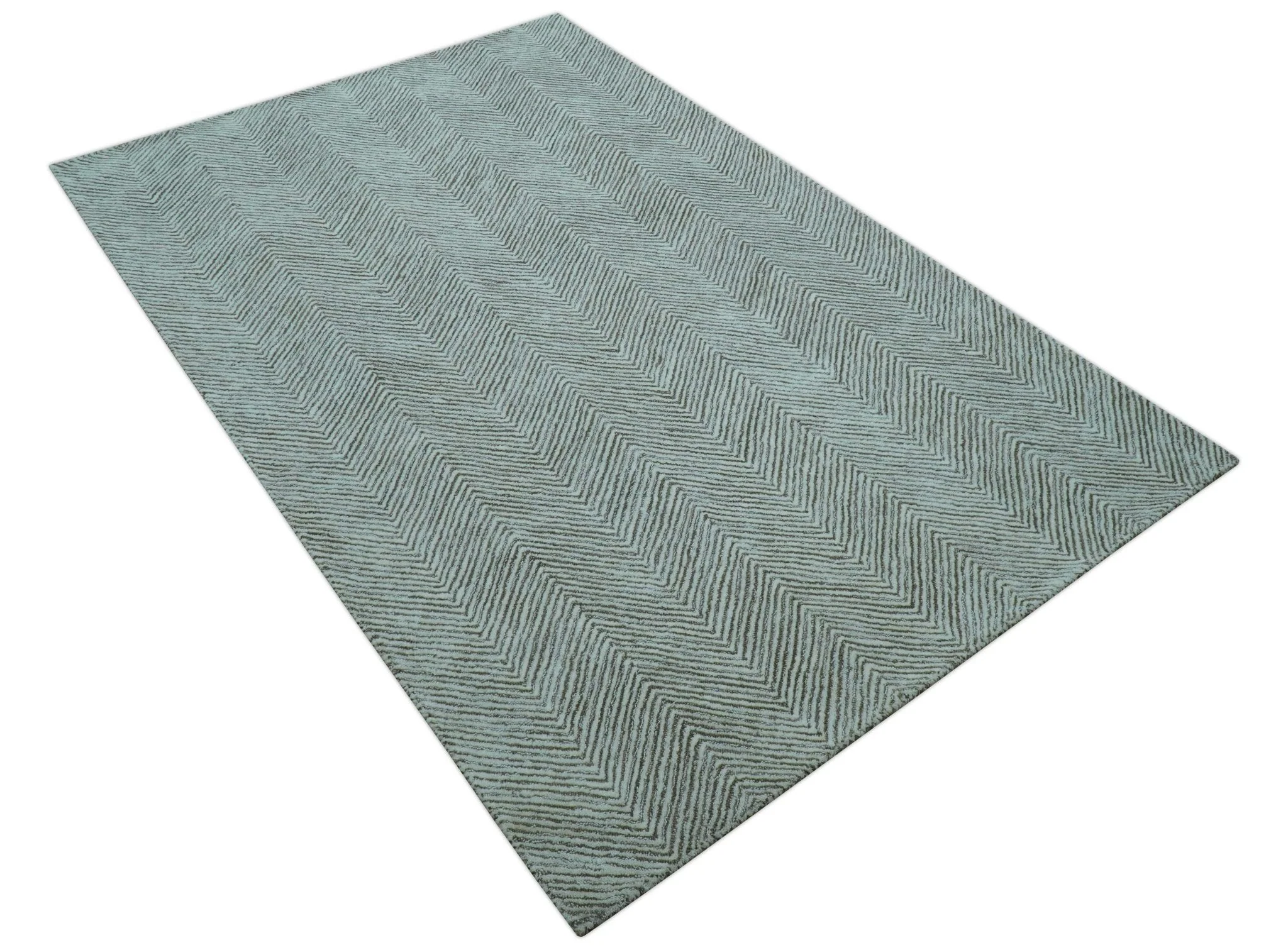 Custom Made Modern Chevron Ivory And Brown Hand Tufted Wool Area Rug - Image 4