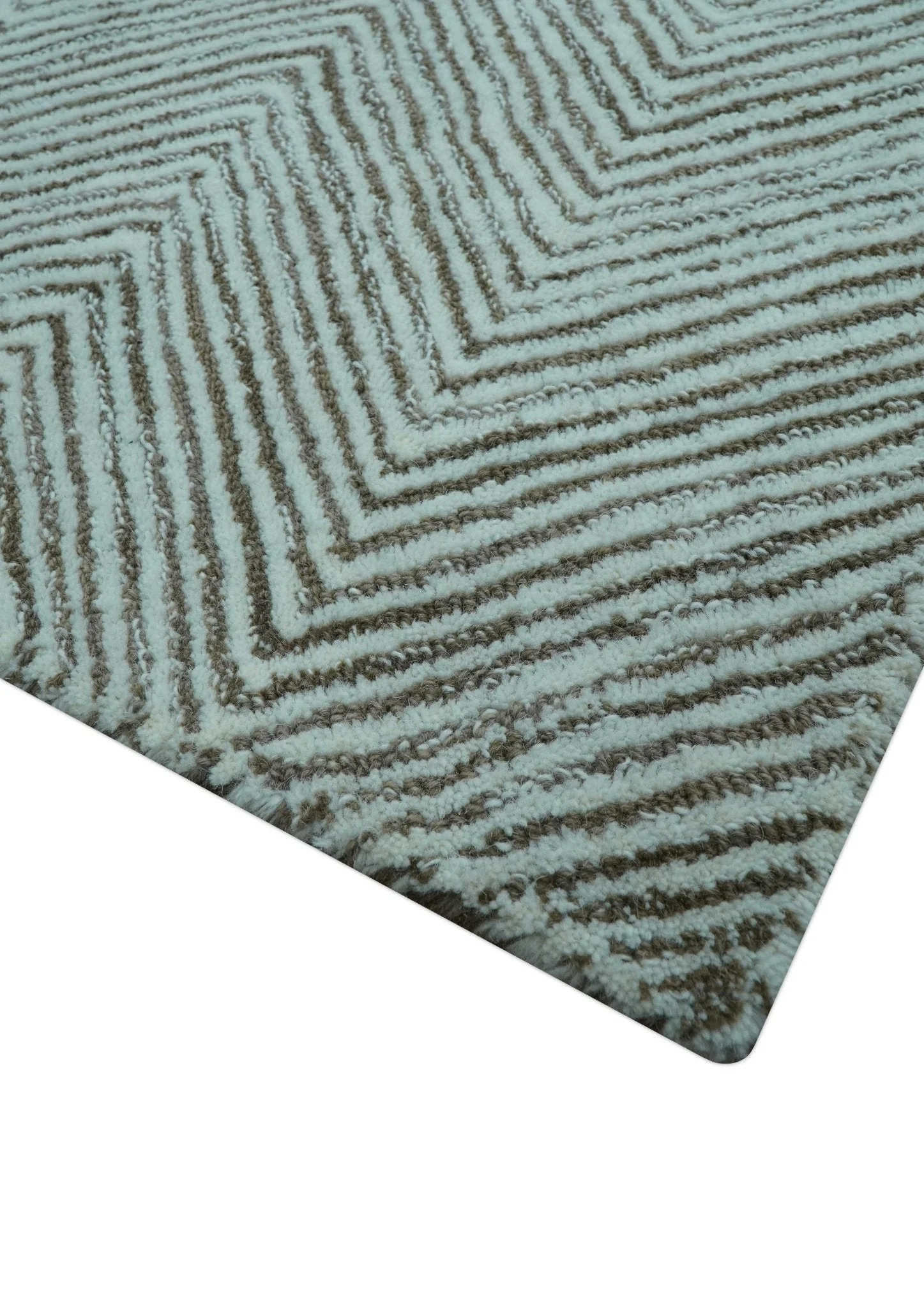 Custom Made Modern Chevron Ivory And Brown Hand Tufted Wool Area Rug - Image 6