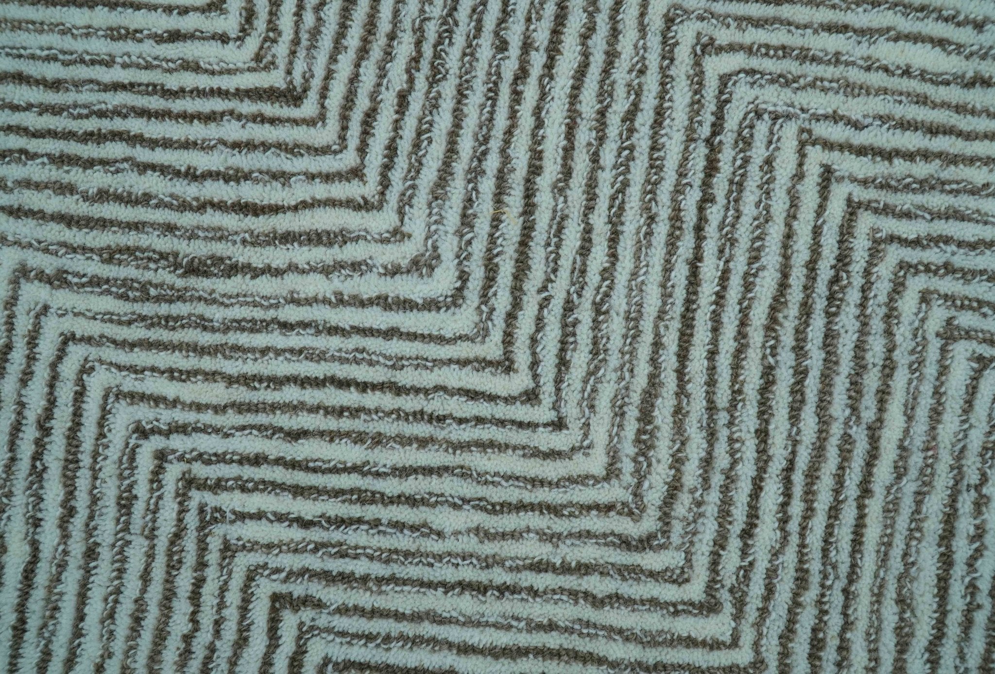 Custom Made Modern Chevron Ivory And Brown Hand Tufted Wool Area Rug - Image 8