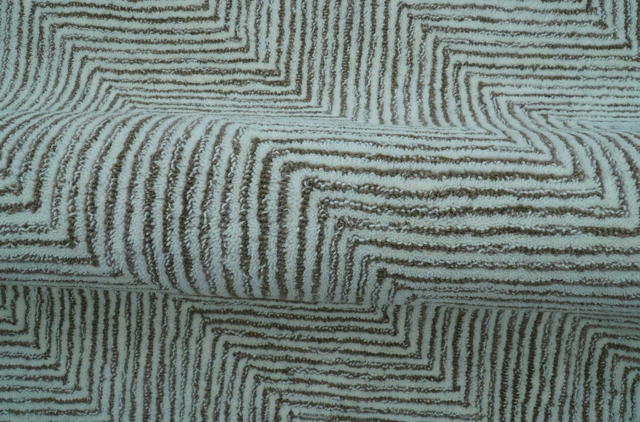 Custom Made Modern Chevron Ivory And Brown Hand Tufted Wool Area Rug - Image 9