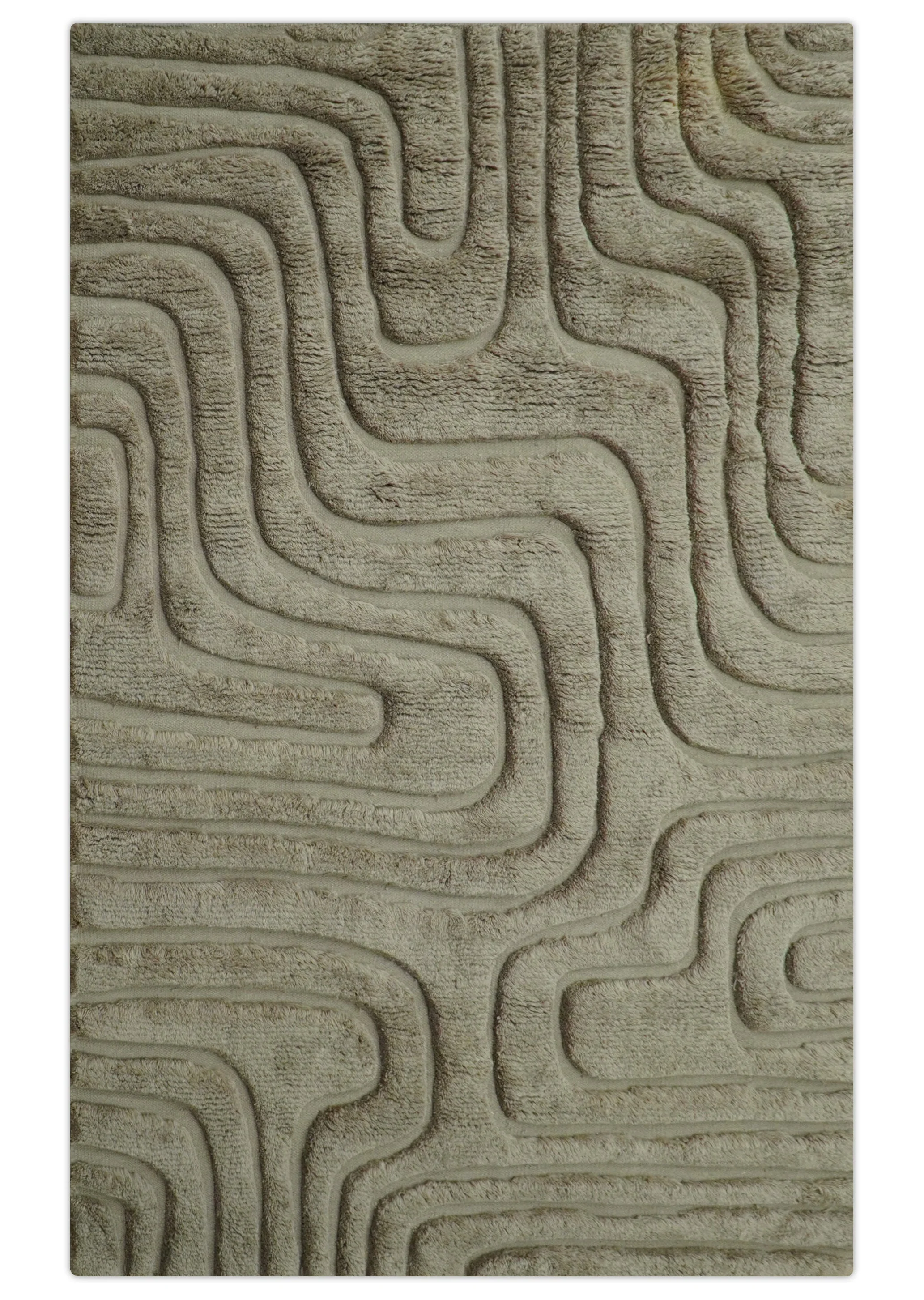 Custom Made Modern Contemporary Beige And Gray Hand Knotted Wool Rug