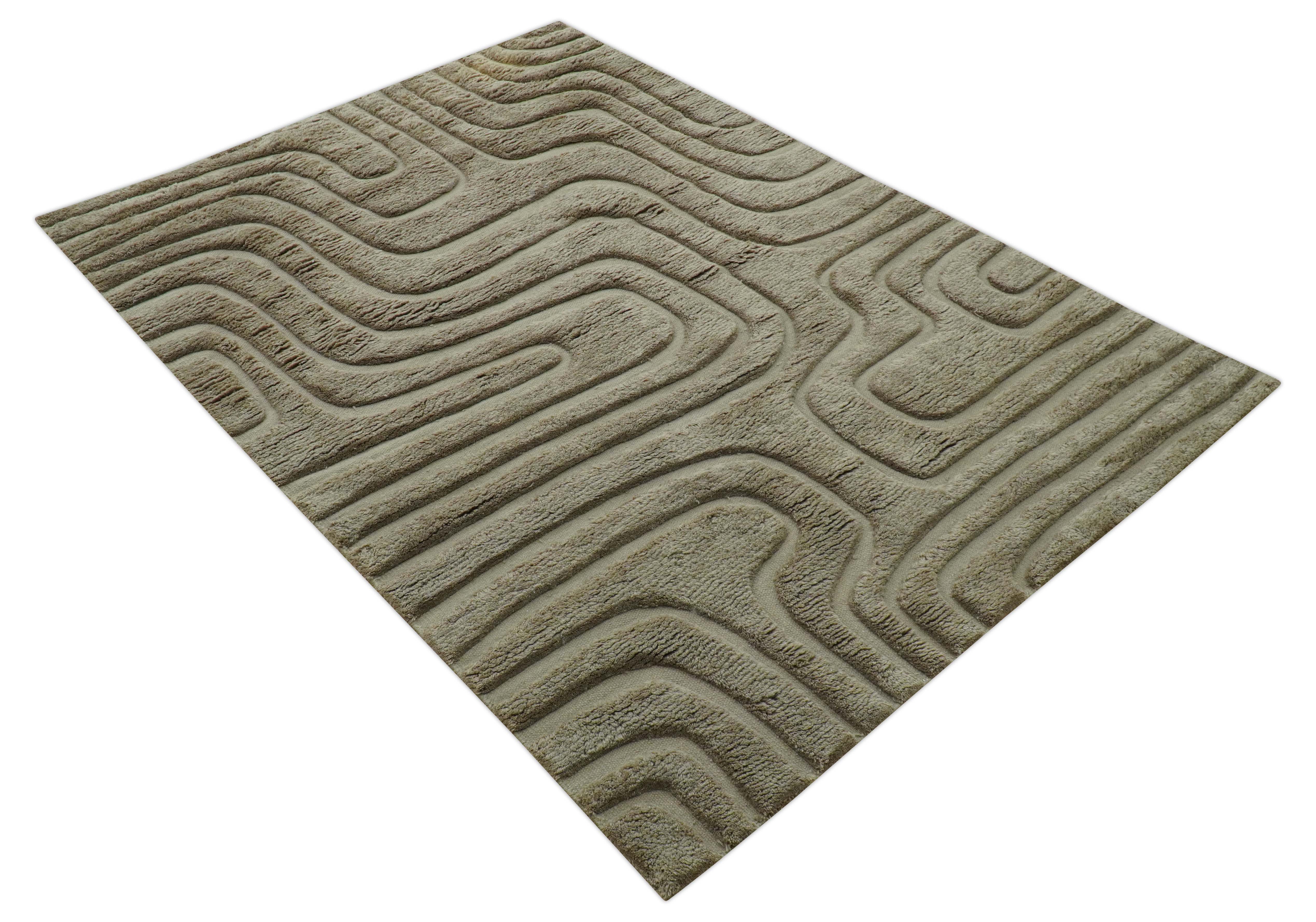 Custom Made Modern Contemporary Beige And Gray Hand Knotted Wool Rug - Image 10