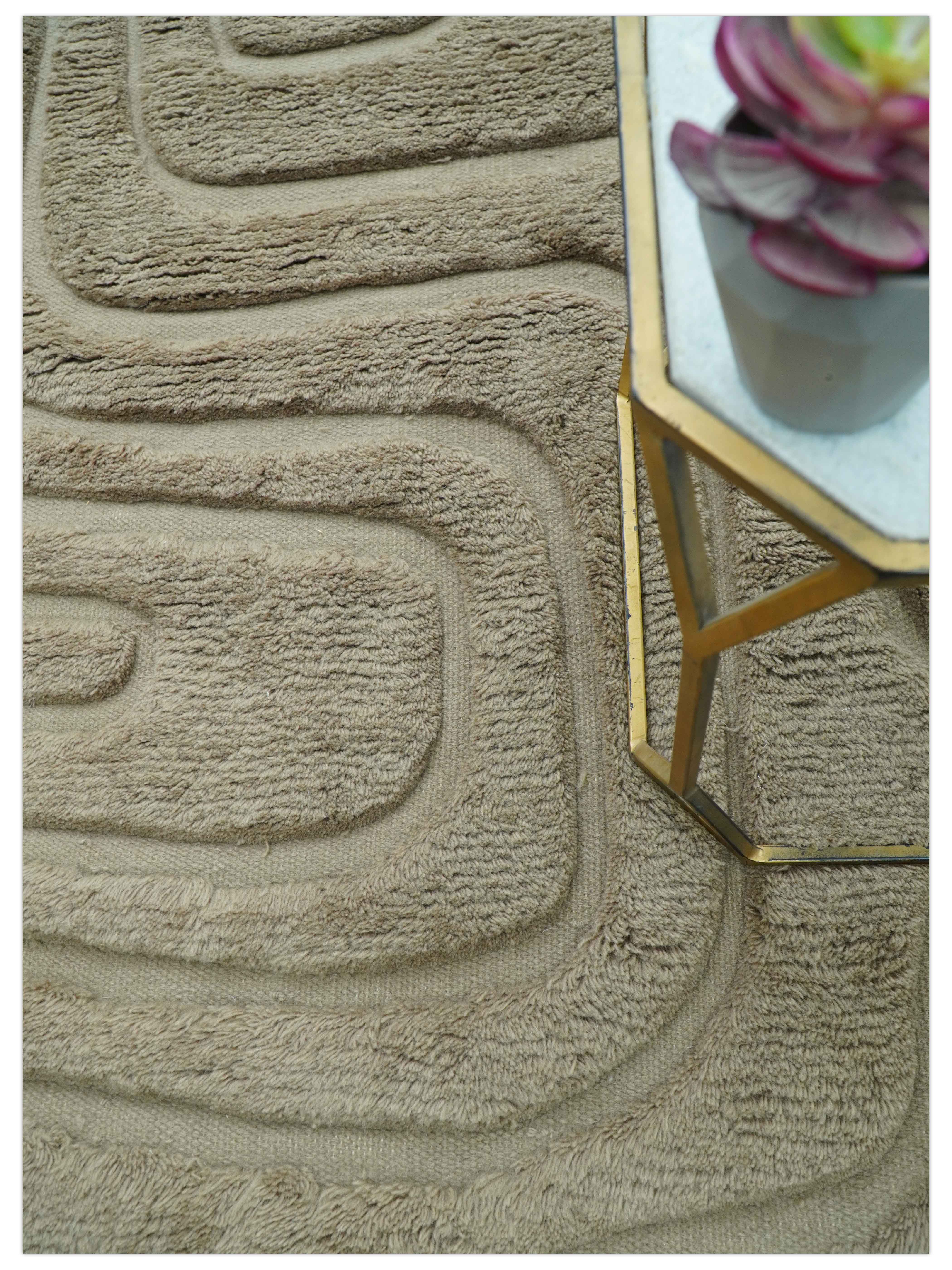 Custom Made Modern Contemporary Beige And Gray Hand Knotted Wool Rug - Image 3