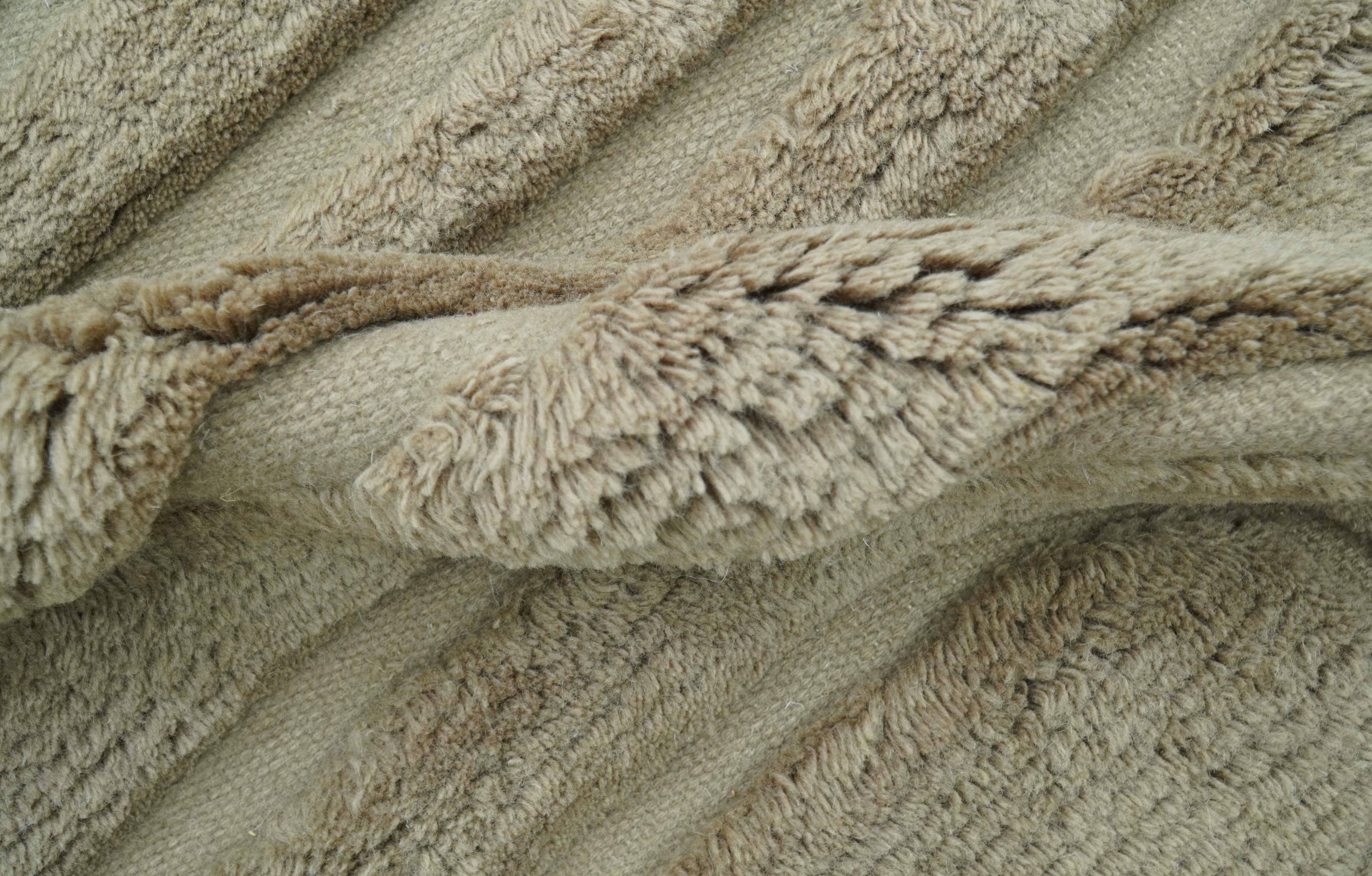 Custom Made Modern Contemporary Beige And Gray Hand Knotted Wool Rug - Image 5