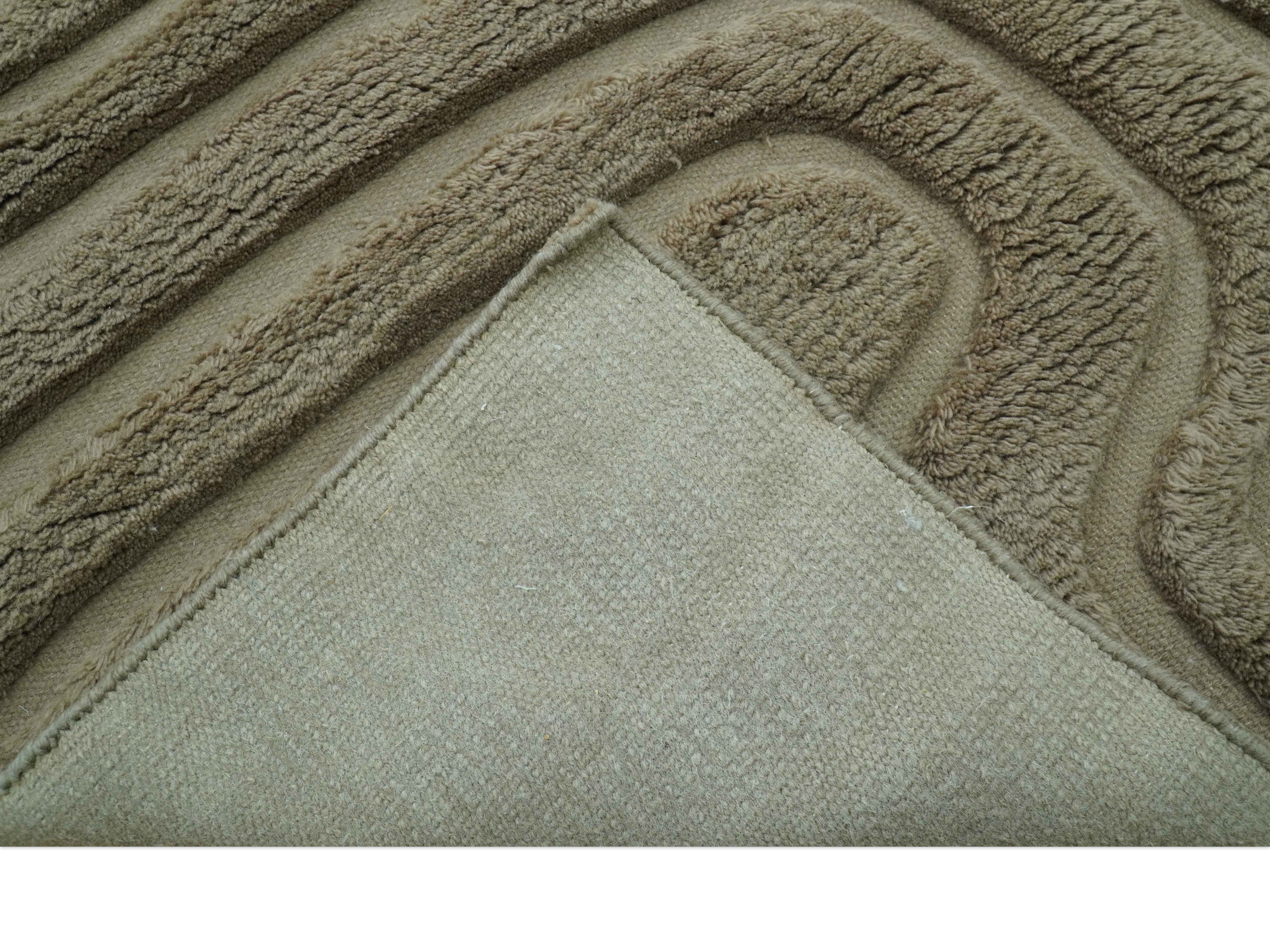Custom Made Modern Contemporary Beige And Gray Hand Knotted Wool Rug - Image 6