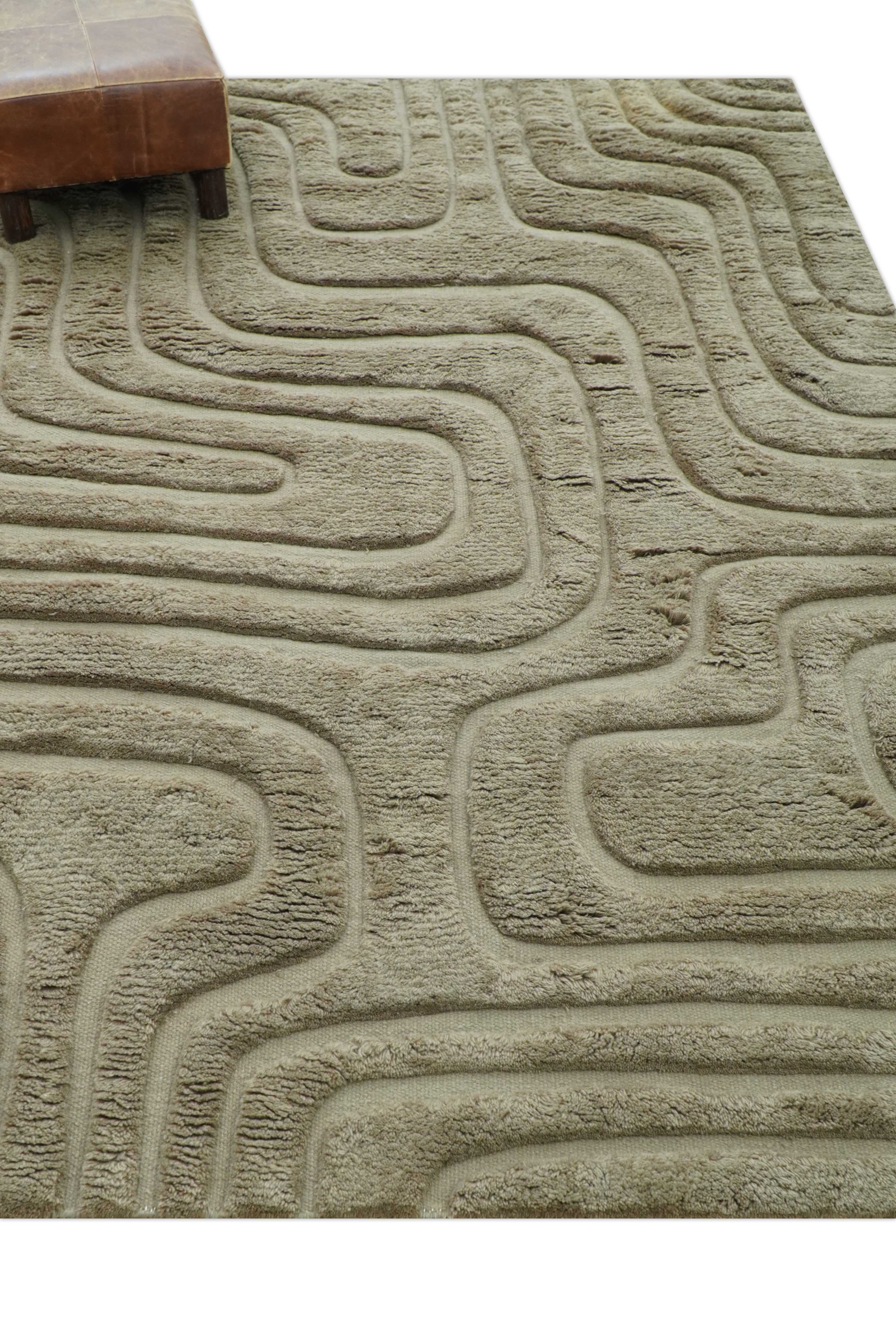 Custom Made Modern Contemporary Beige And Gray Hand Knotted Wool Rug - Image 9