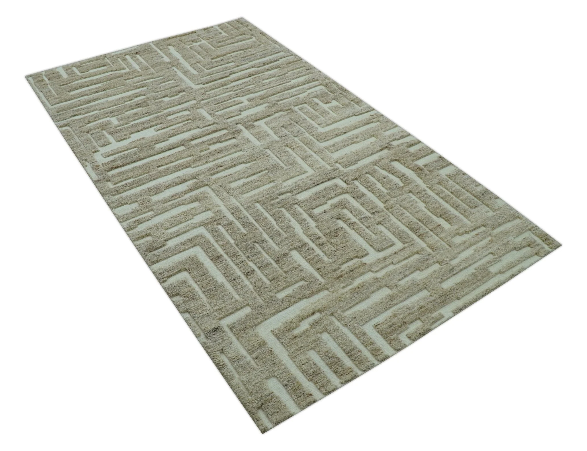 Custom Made Modern Contemporary Beige Hand Knotted Wool Area Rug - Image 11