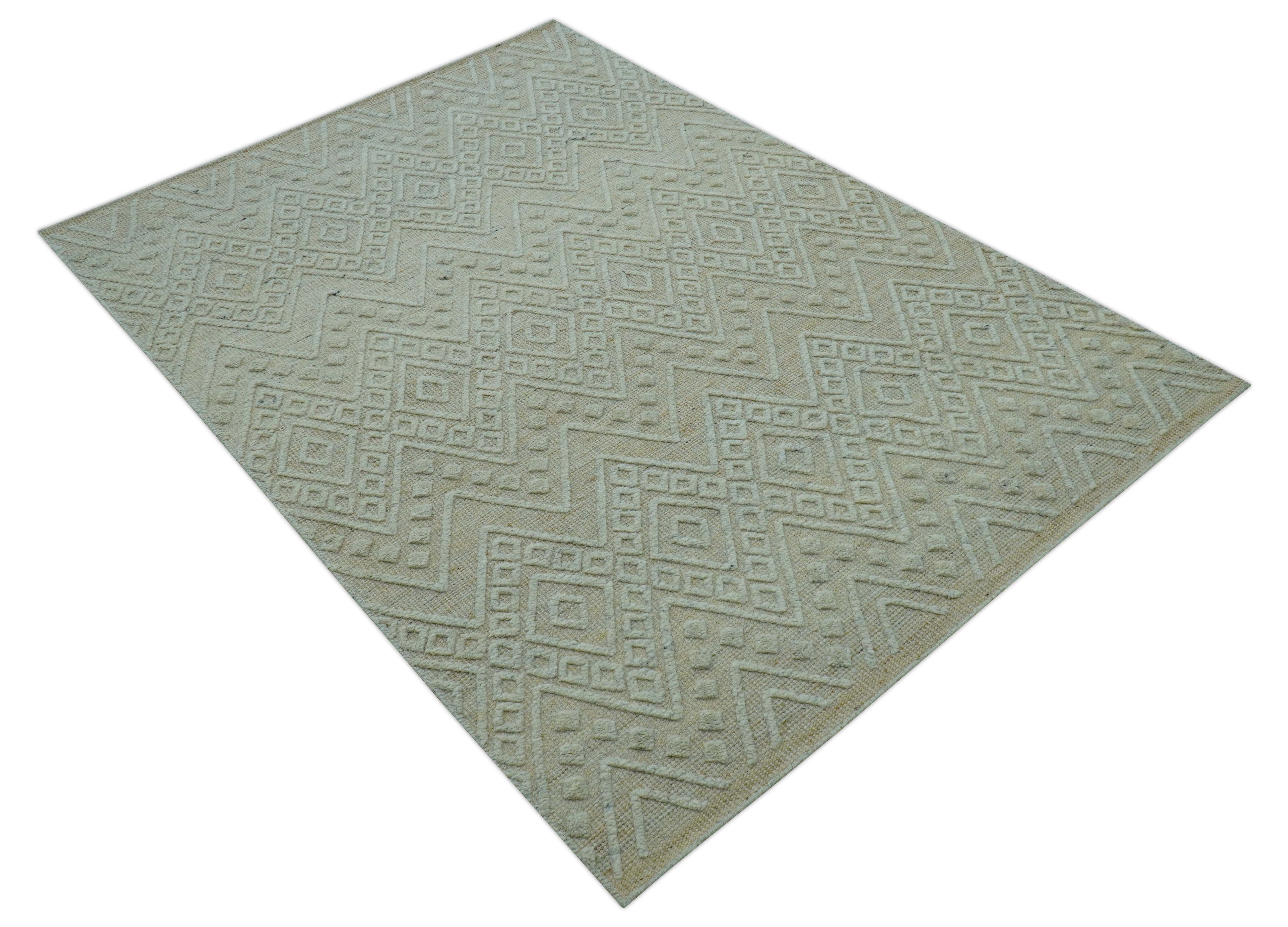 Custom Made Modern Contemporary Beige Hand Knotted Wool Area Rug - Image 10