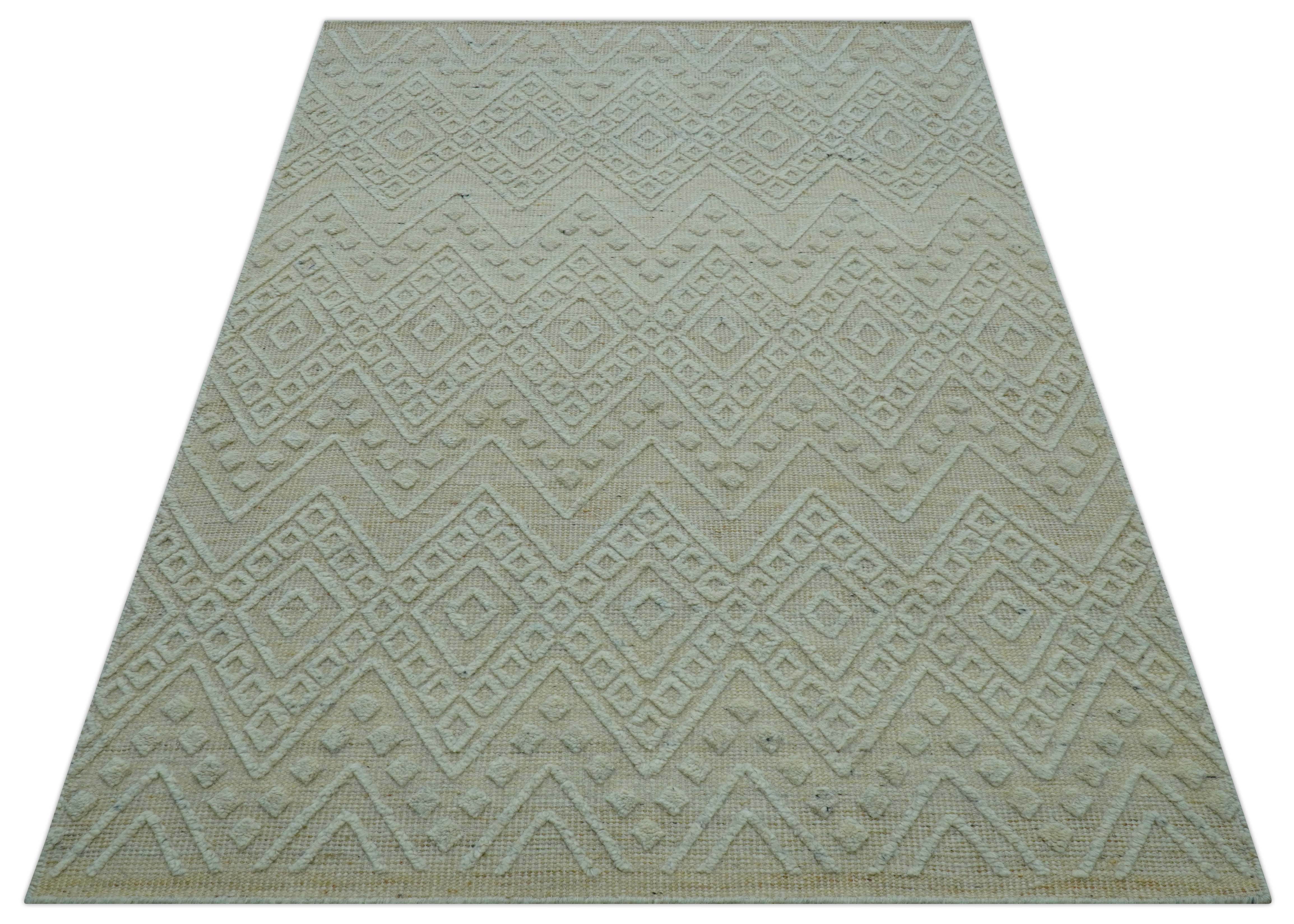 Custom Made Modern Contemporary Beige Hand Knotted Wool Area Rug - Image 11