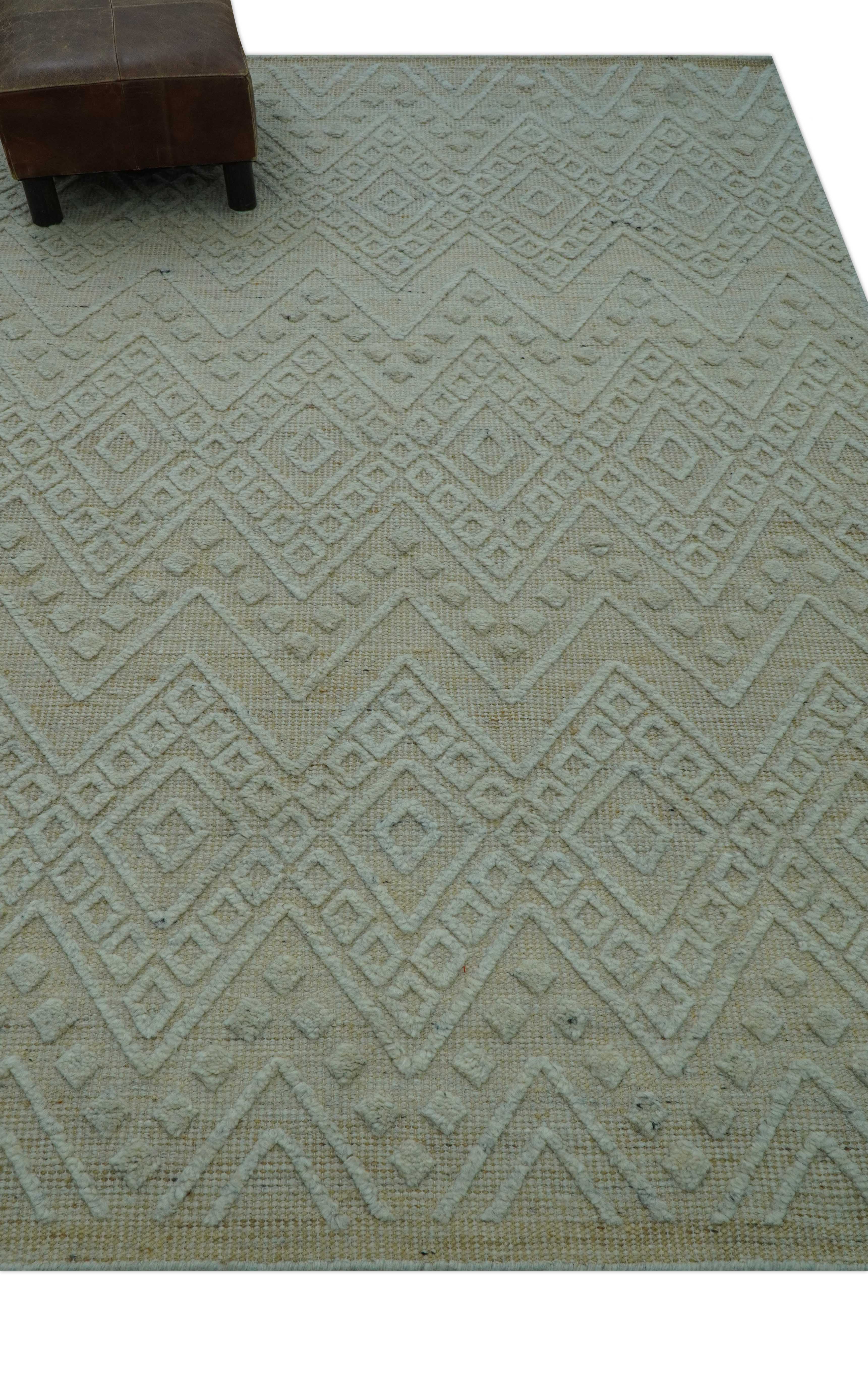 Custom Made Modern Contemporary Beige Hand Knotted Wool Area Rug - Image 3
