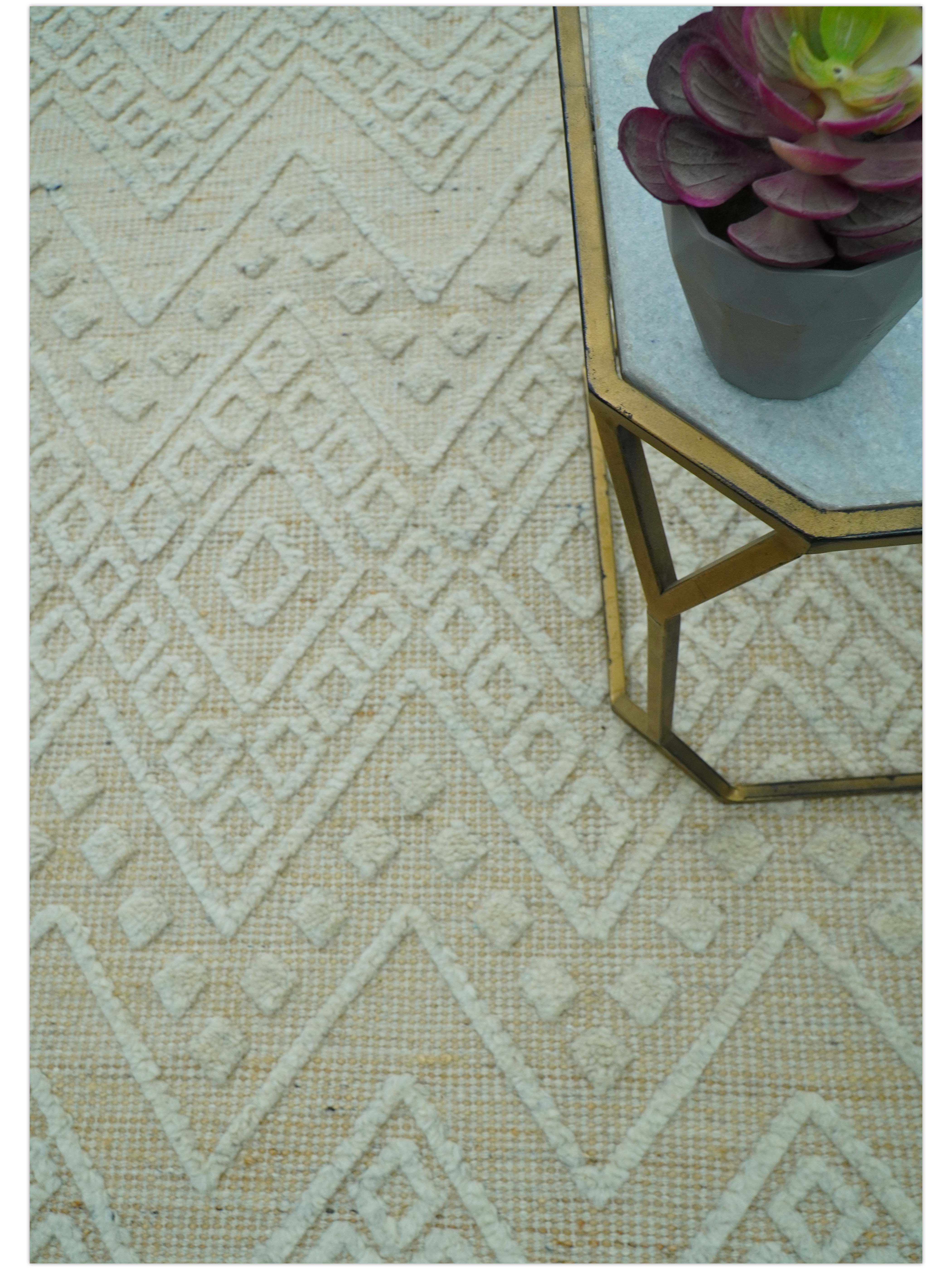 Custom Made Modern Contemporary Beige Hand Knotted Wool Area Rug - Image 4