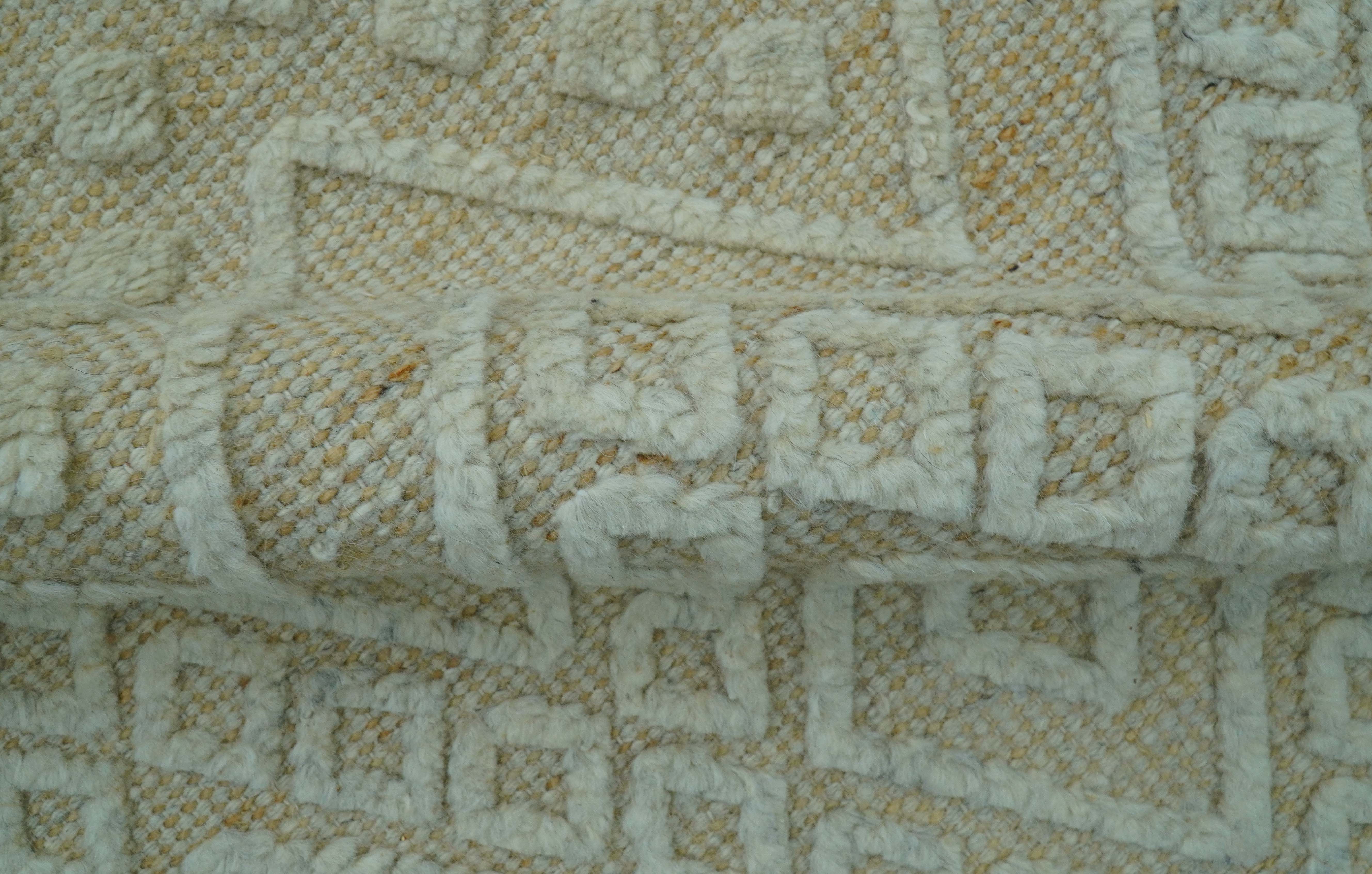 Custom Made Modern Contemporary Beige Hand Knotted Wool Area Rug - Image 6