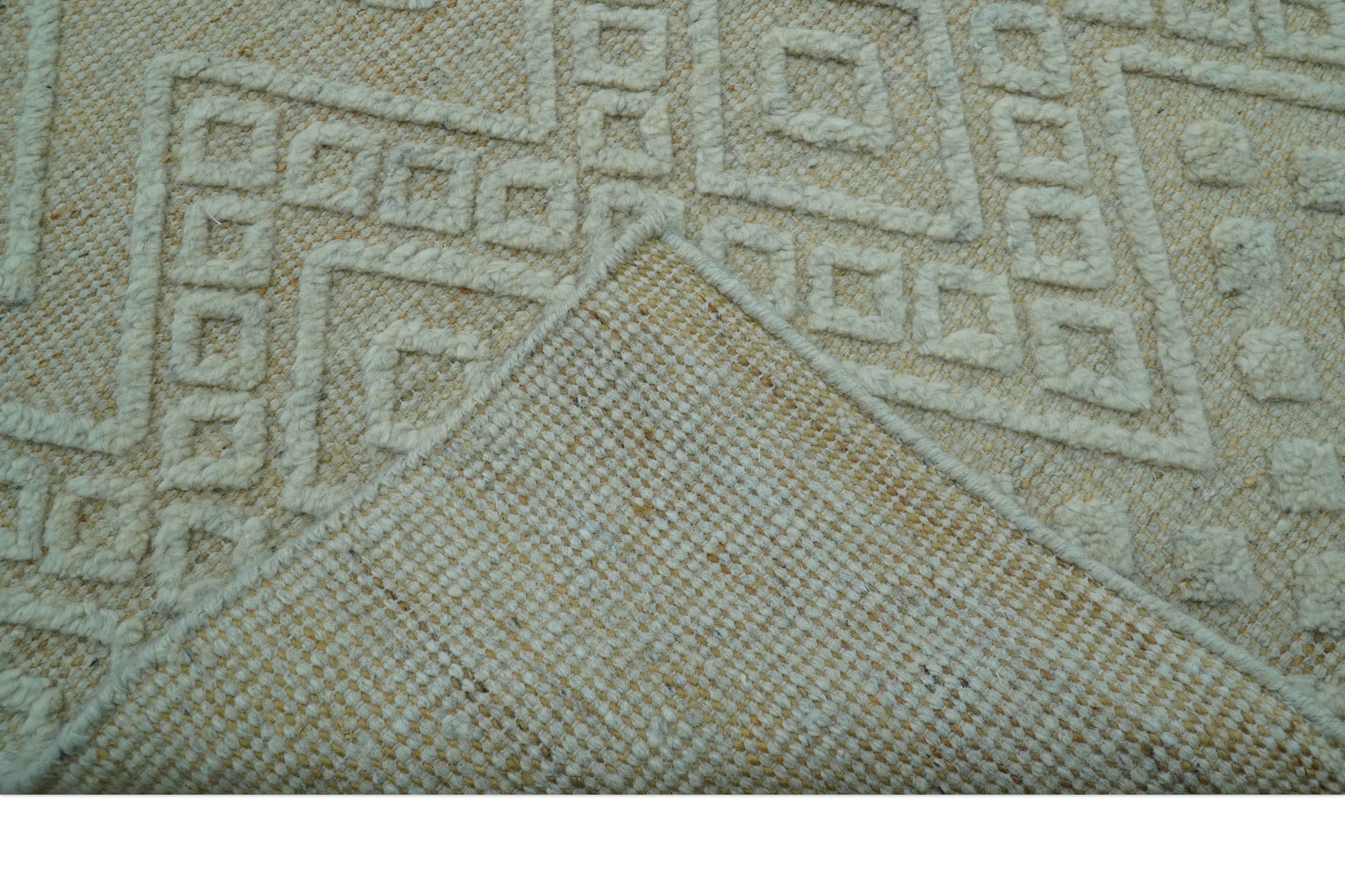 Custom Made Modern Contemporary Beige Hand Knotted Wool Area Rug - Image 7