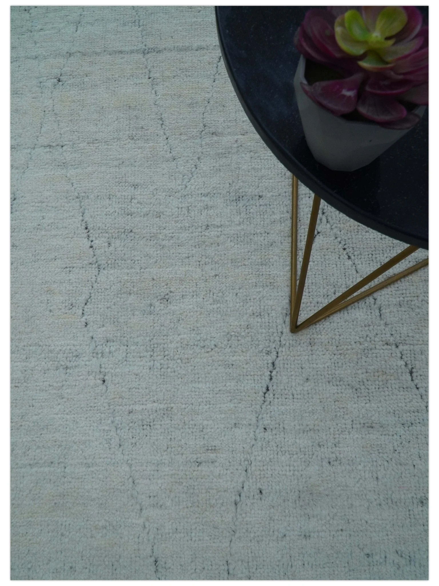 Custom Made Modern Contemporary White and Brown Hand Knotted Wool Rug - Image 3