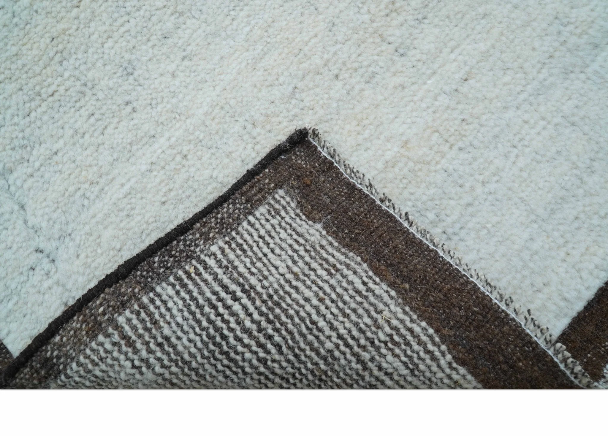 Custom Made Modern Contemporary White and Brown Hand Knotted Wool Rug - Image 6