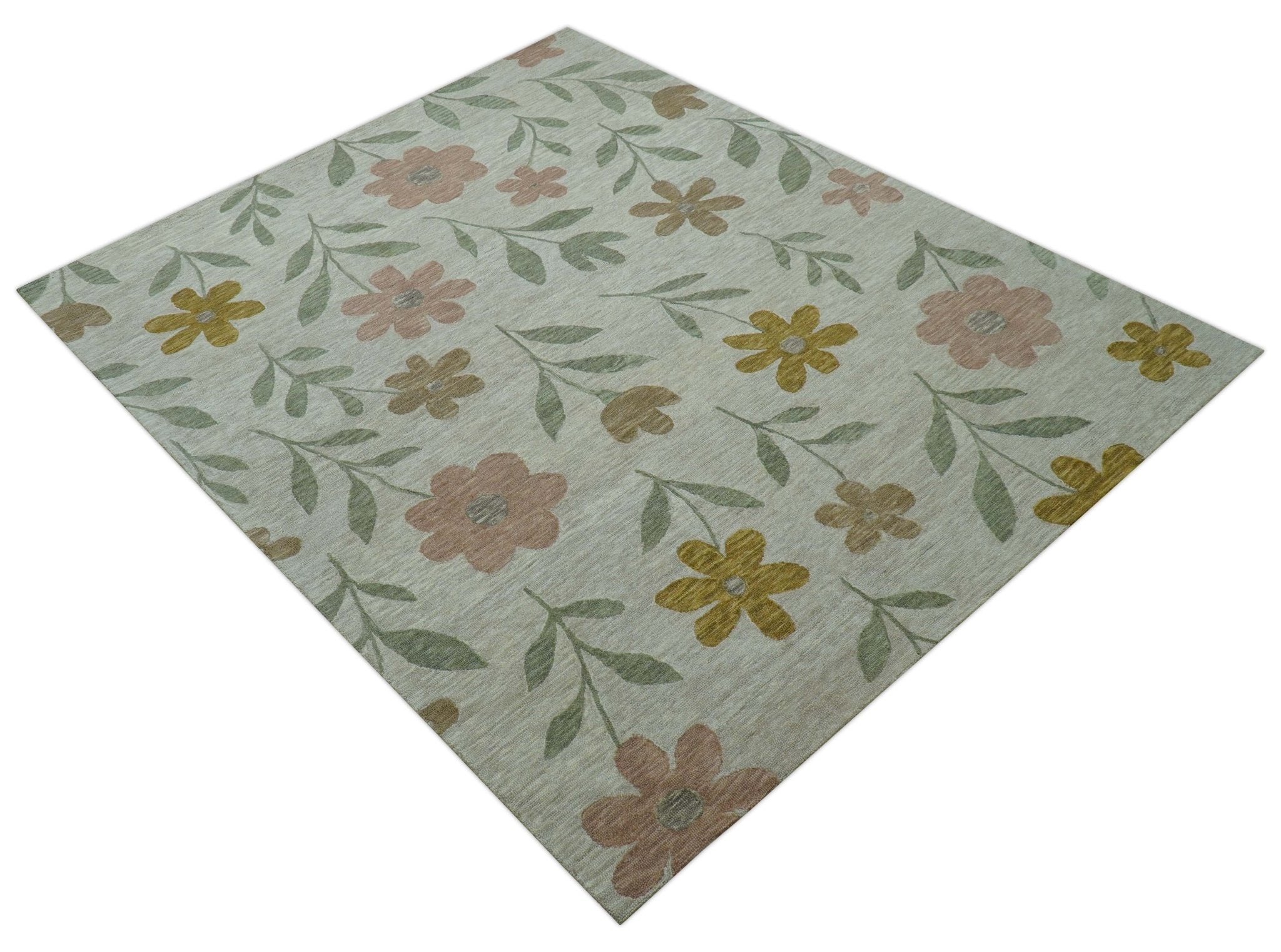 Custom Made Modern Floral Design Beige Hand Tufted Wool Area Rug - Image 11