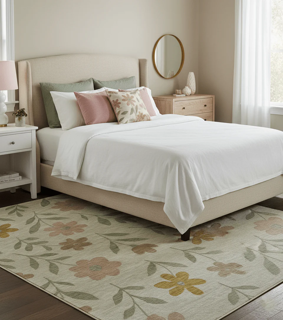 Custom Made Modern Floral Design Beige Hand Tufted Wool Area Rug - Image 2