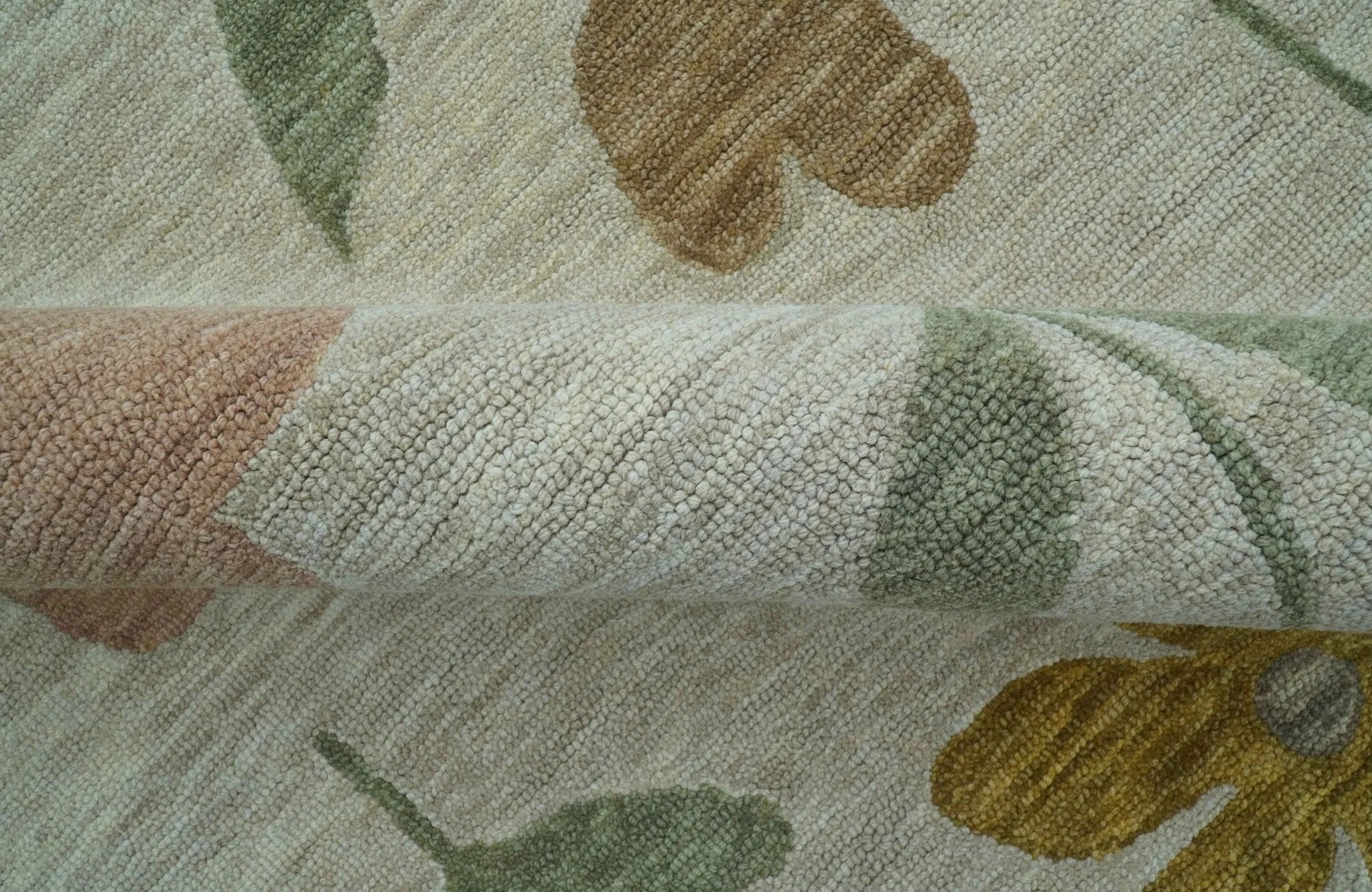 Custom Made Modern Floral Design Beige Hand Tufted Wool Area Rug - Image 9