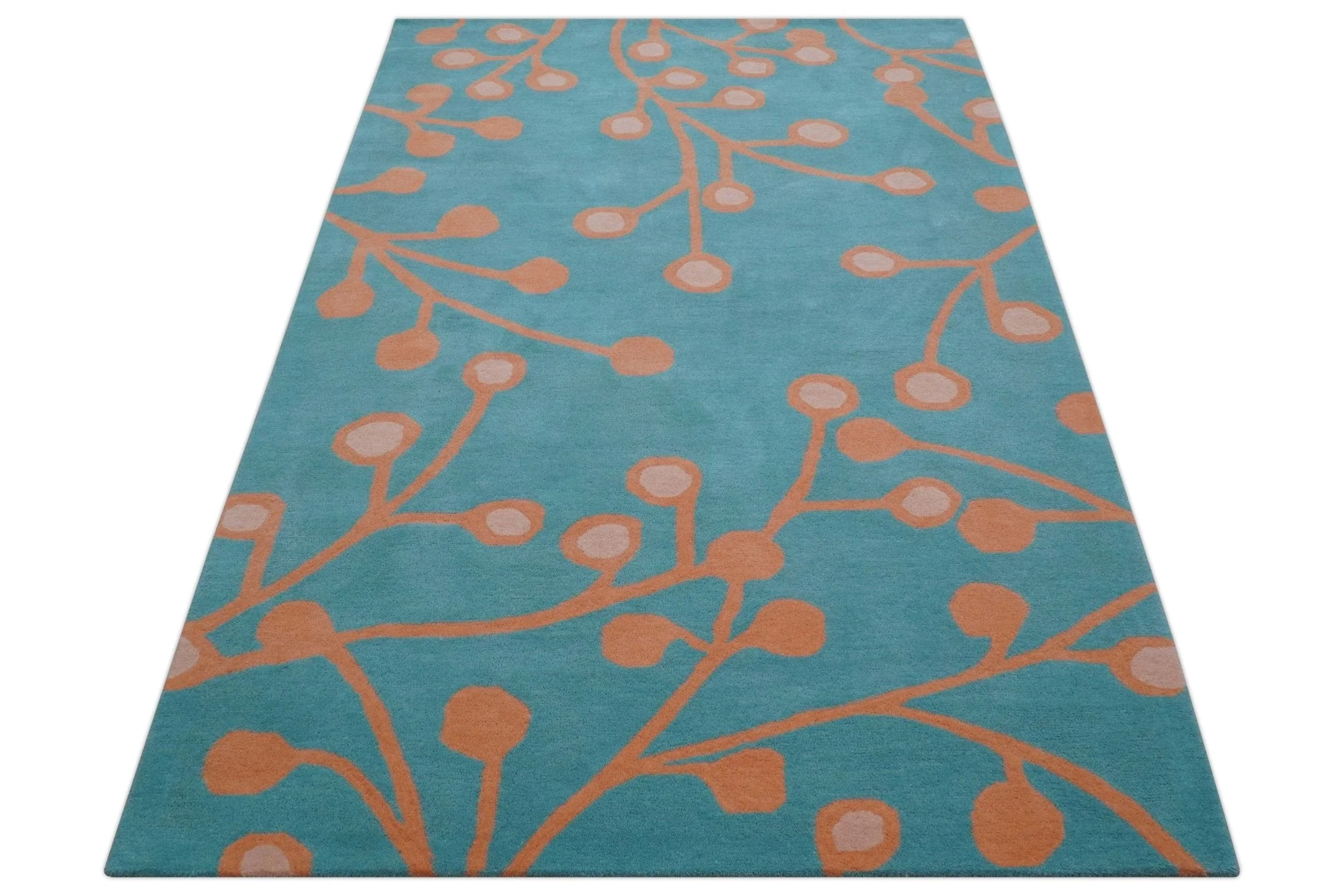 Custom Made Modern Floral Design Blue Hand Tufted Wool Area Rug - Image 10