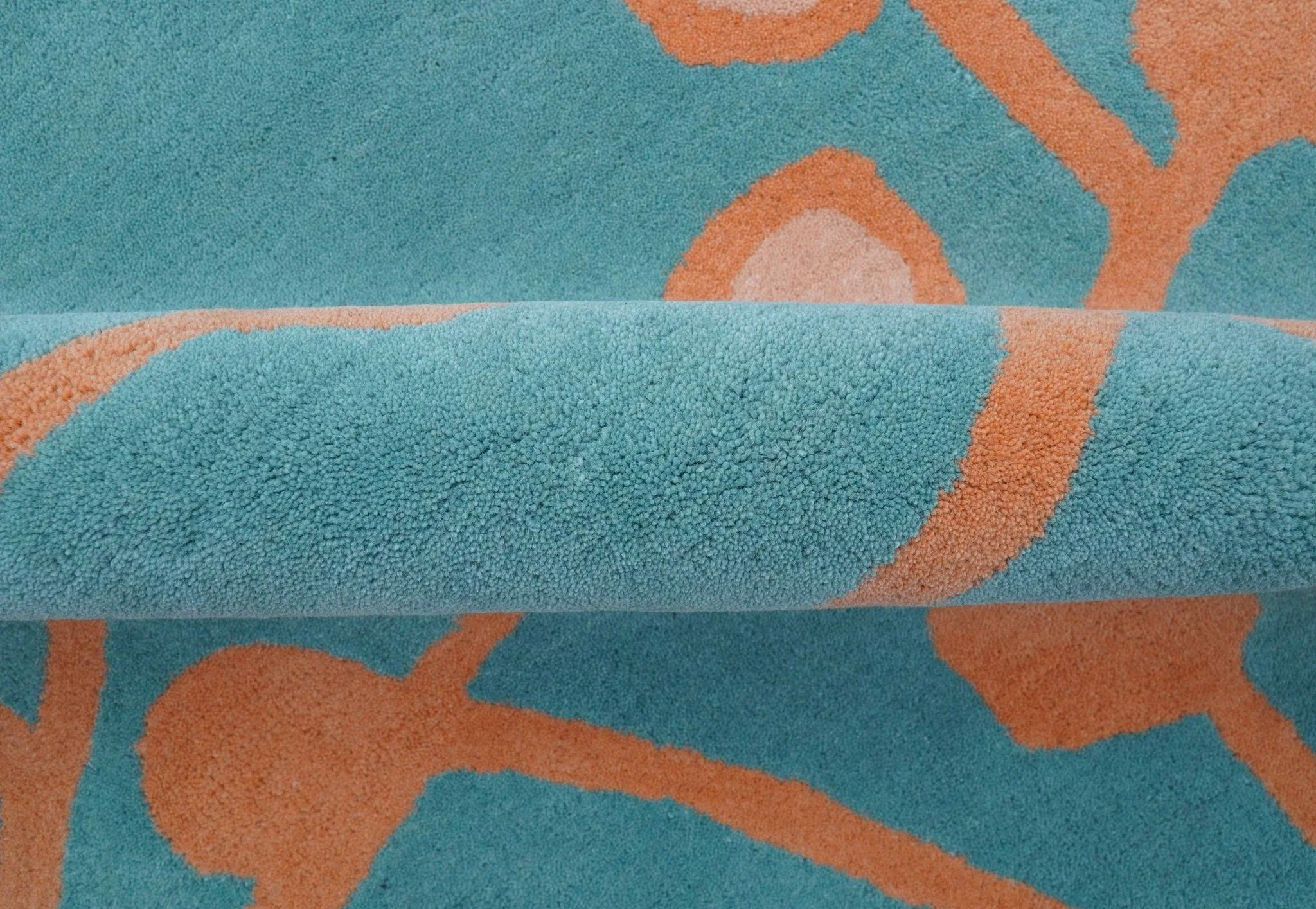 Custom Made Modern Floral Design Blue Hand Tufted Wool Area Rug - Image 4