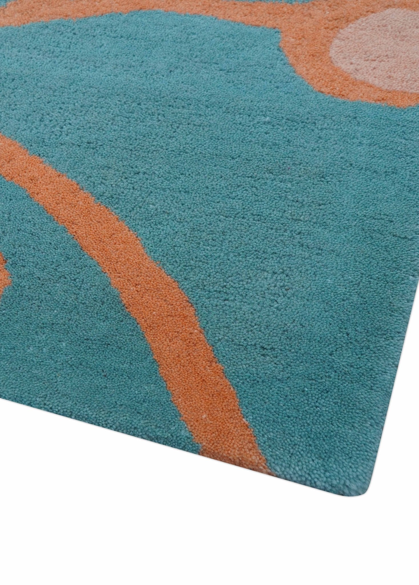 Custom Made Modern Floral Design Blue Hand Tufted Wool Area Rug - Image 7