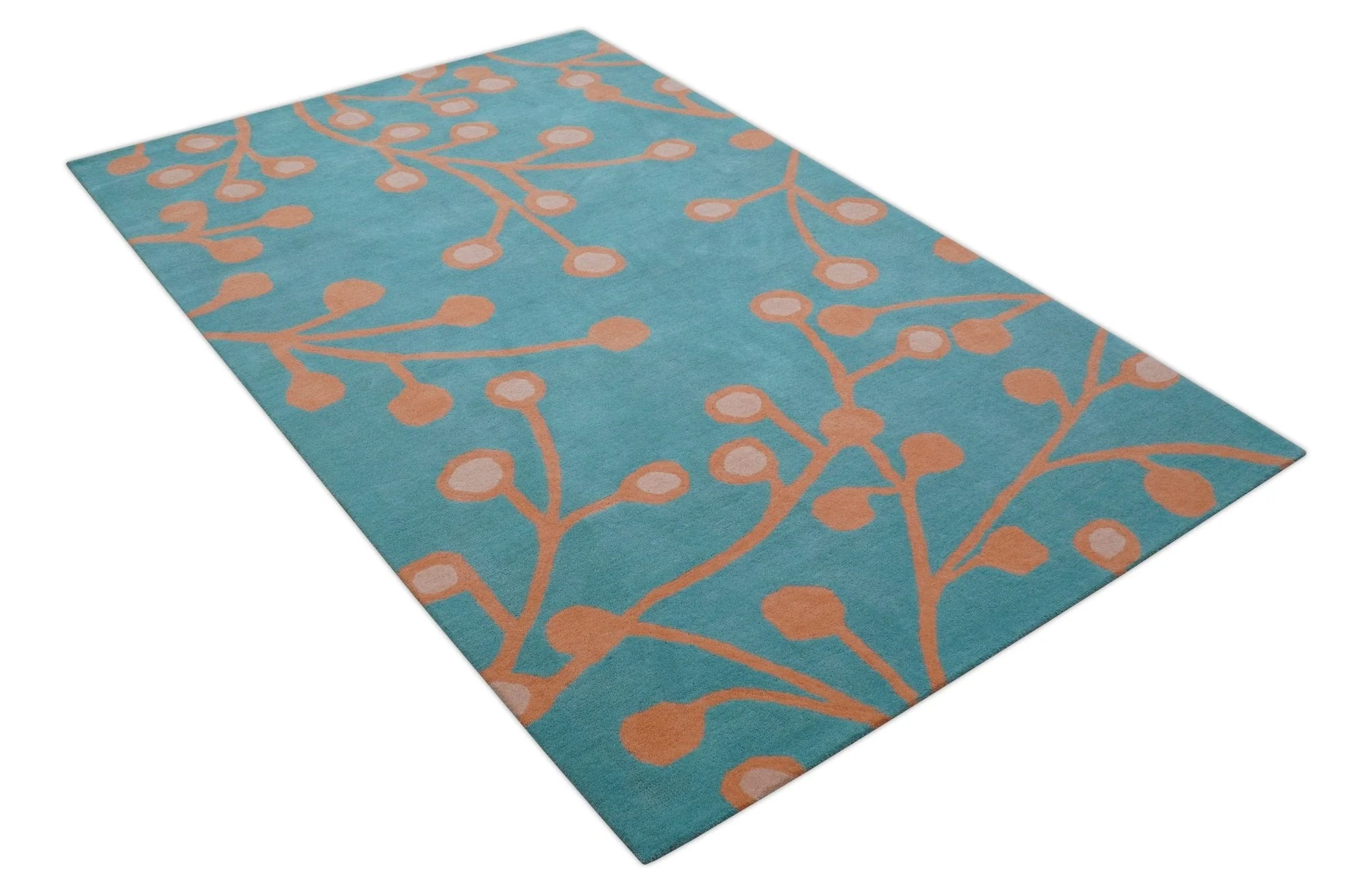 Custom Made Modern Floral Design Blue Hand Tufted Wool Area Rug - Image 9