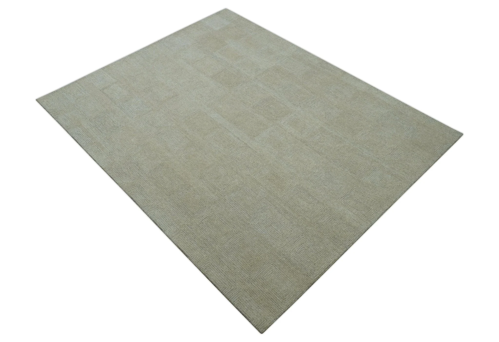 Custom Made Modern Geometrical Beige and Silver Hand Tufted Natural Wool Area Rug - Image 11