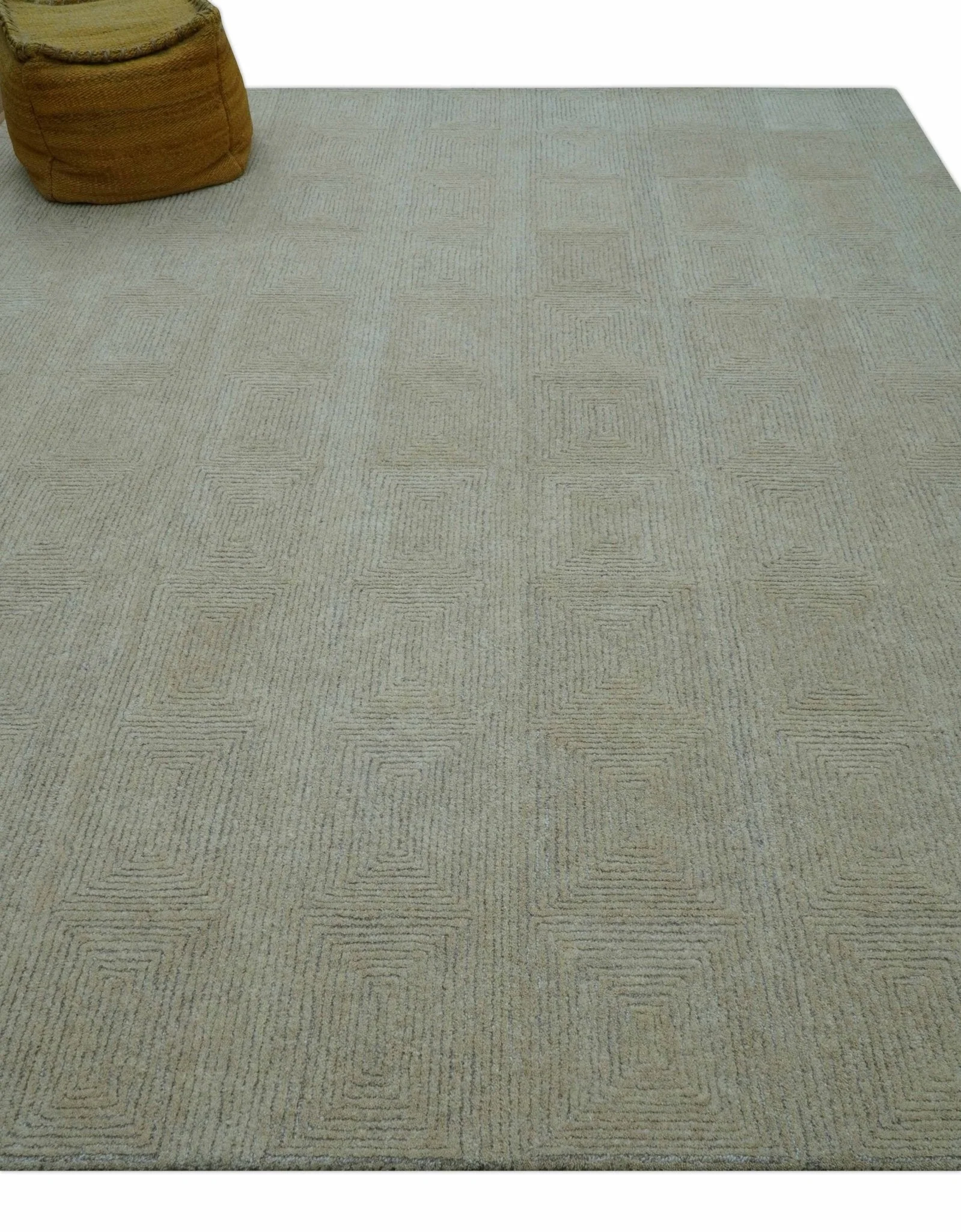 Custom Made Modern Geometrical Beige and Silver Hand Tufted Natural Wool Area Rug - Image 4
