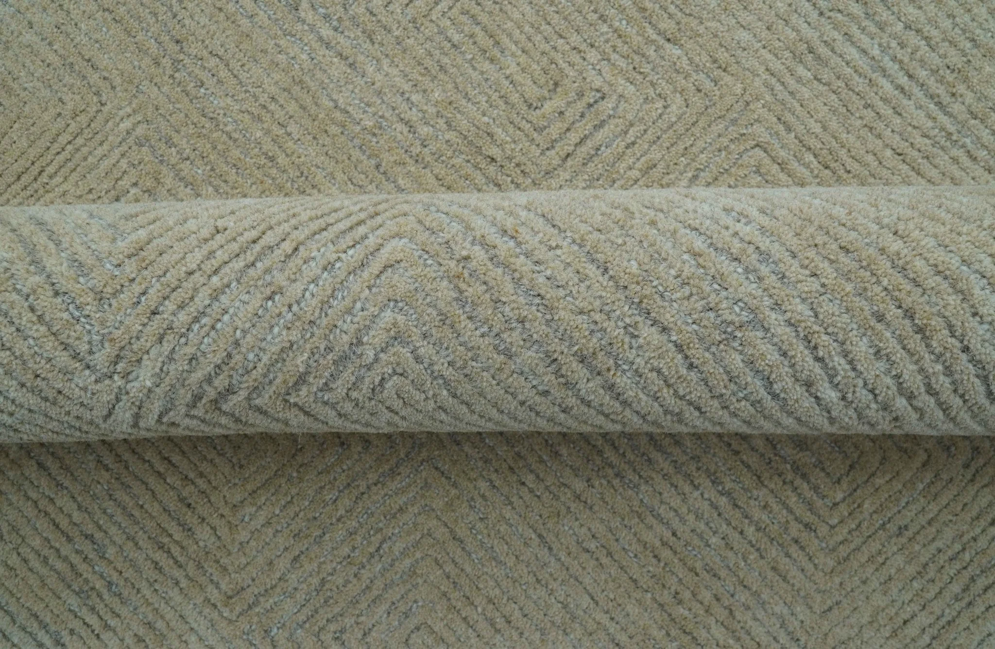 Custom Made Modern Geometrical Beige and Silver Hand Tufted Natural Wool Area Rug - Image 5