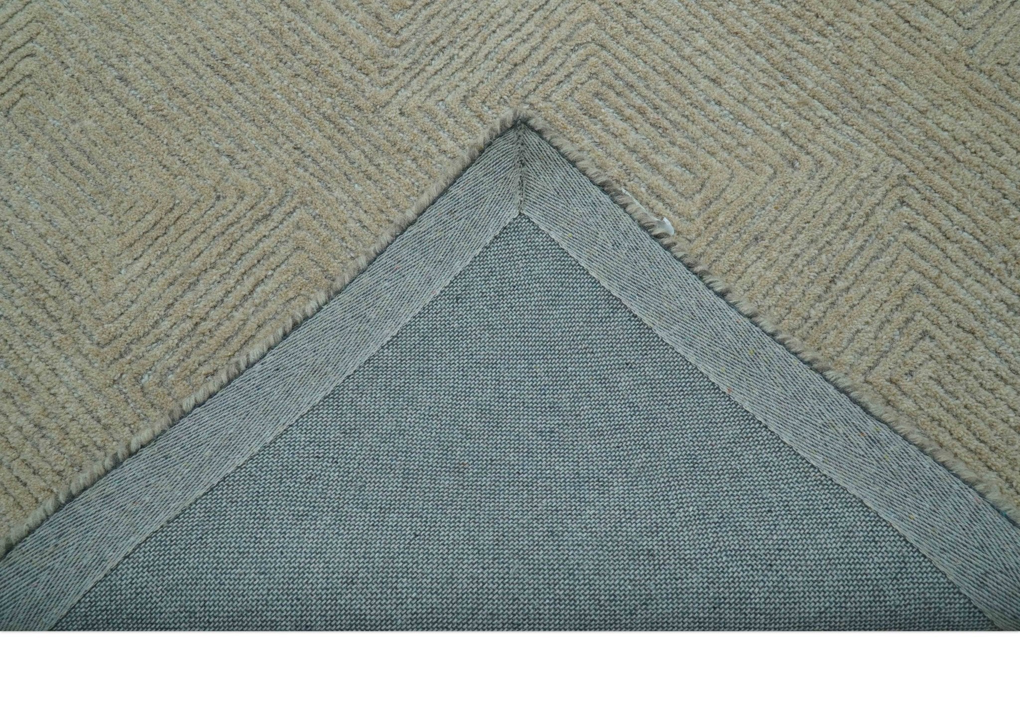 Custom Made Modern Geometrical Beige and Silver Hand Tufted Natural Wool Area Rug - Image 6