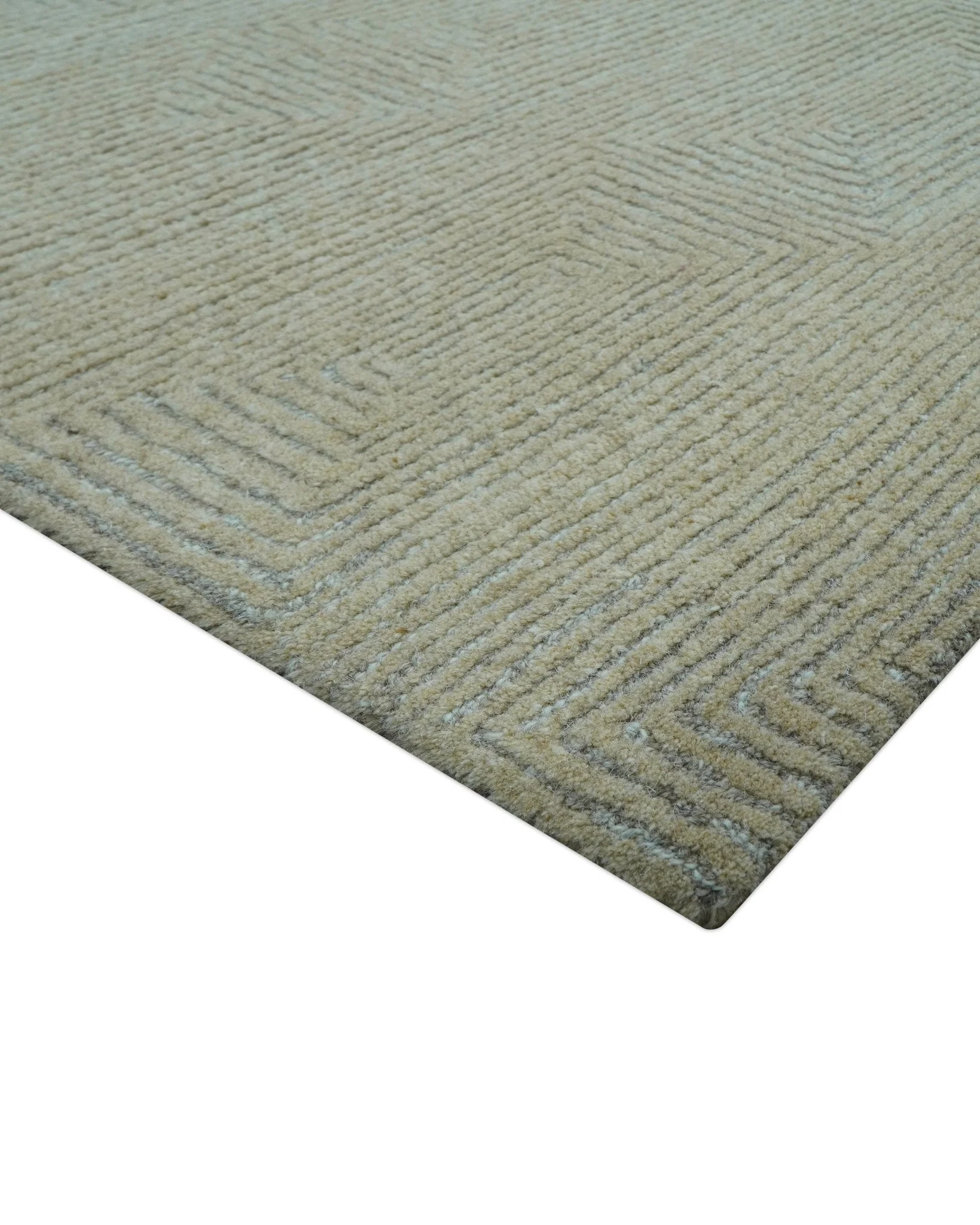 Custom Made Modern Geometrical Beige and Silver Hand Tufted Natural Wool Area Rug - Image 7