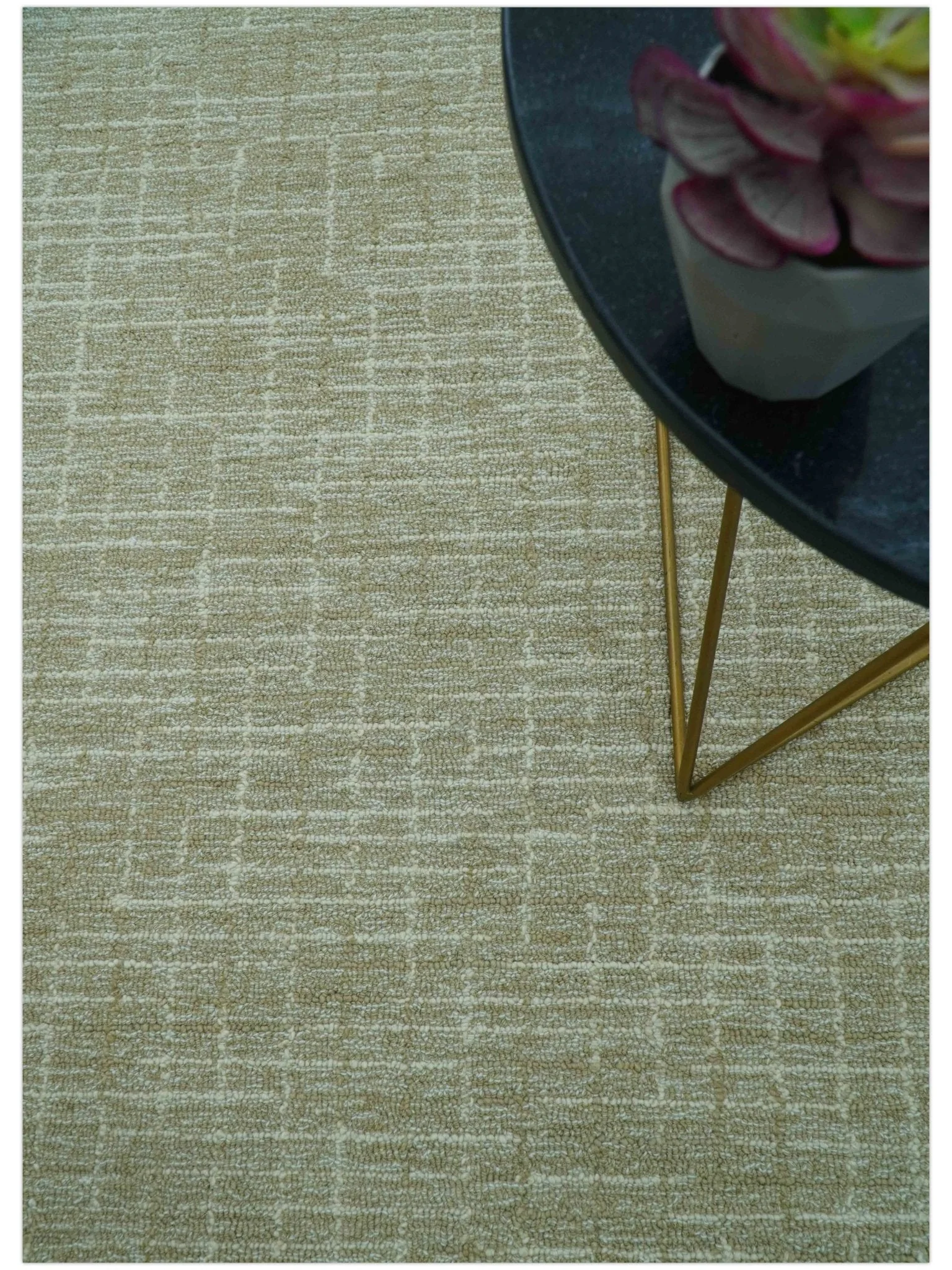 Custom Made Modern Geometrical Beige Hand Tufted Wool Area Rug - Image 3